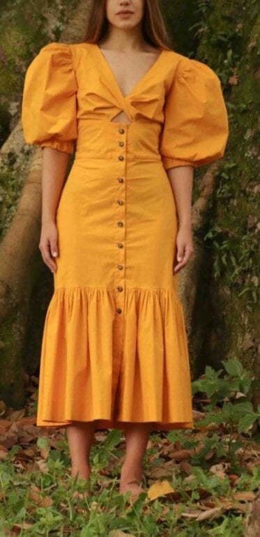 Puffy Sleeved Midi Dress