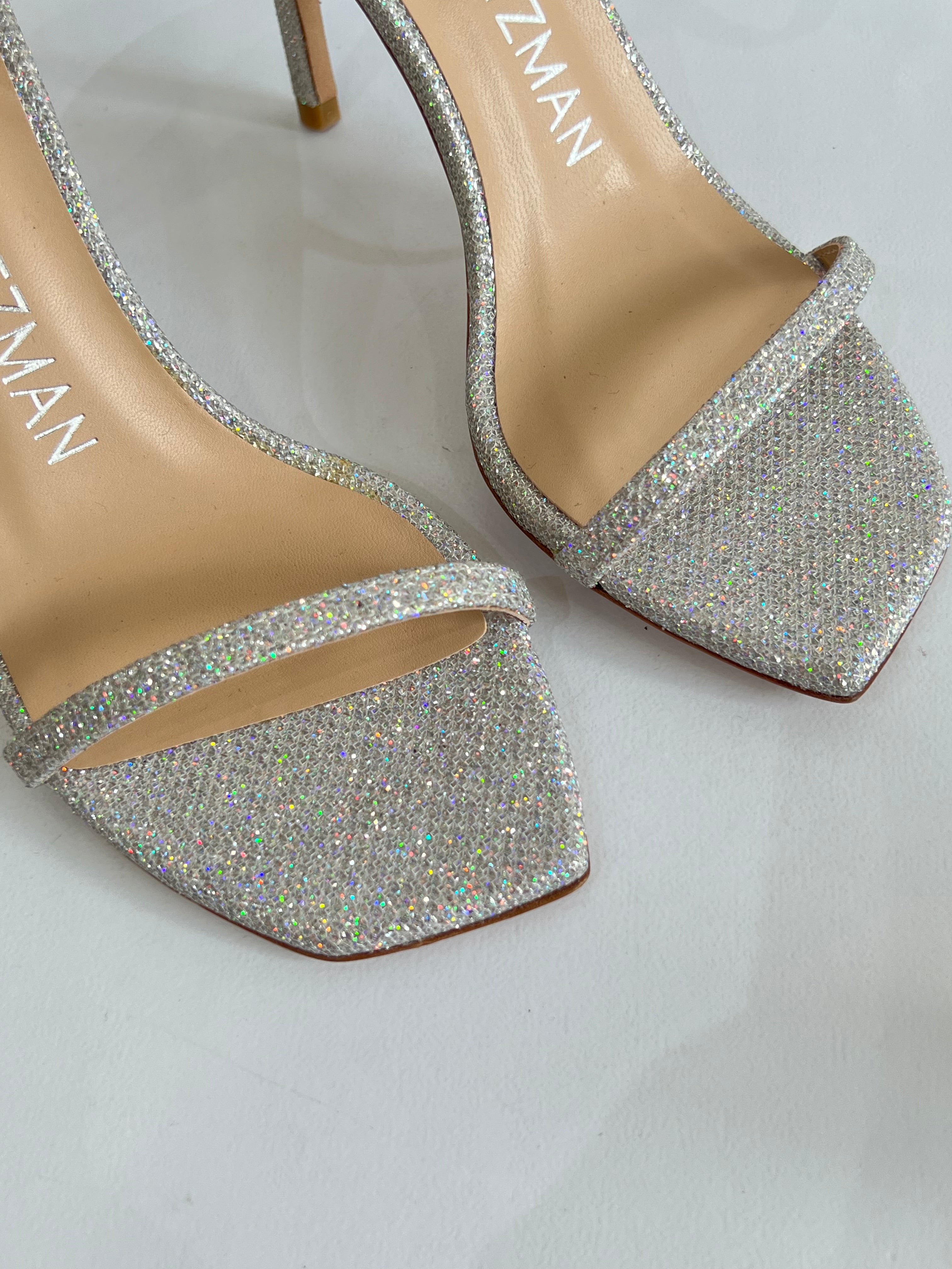 Shimmery Ankle Strap Heeled Sandal