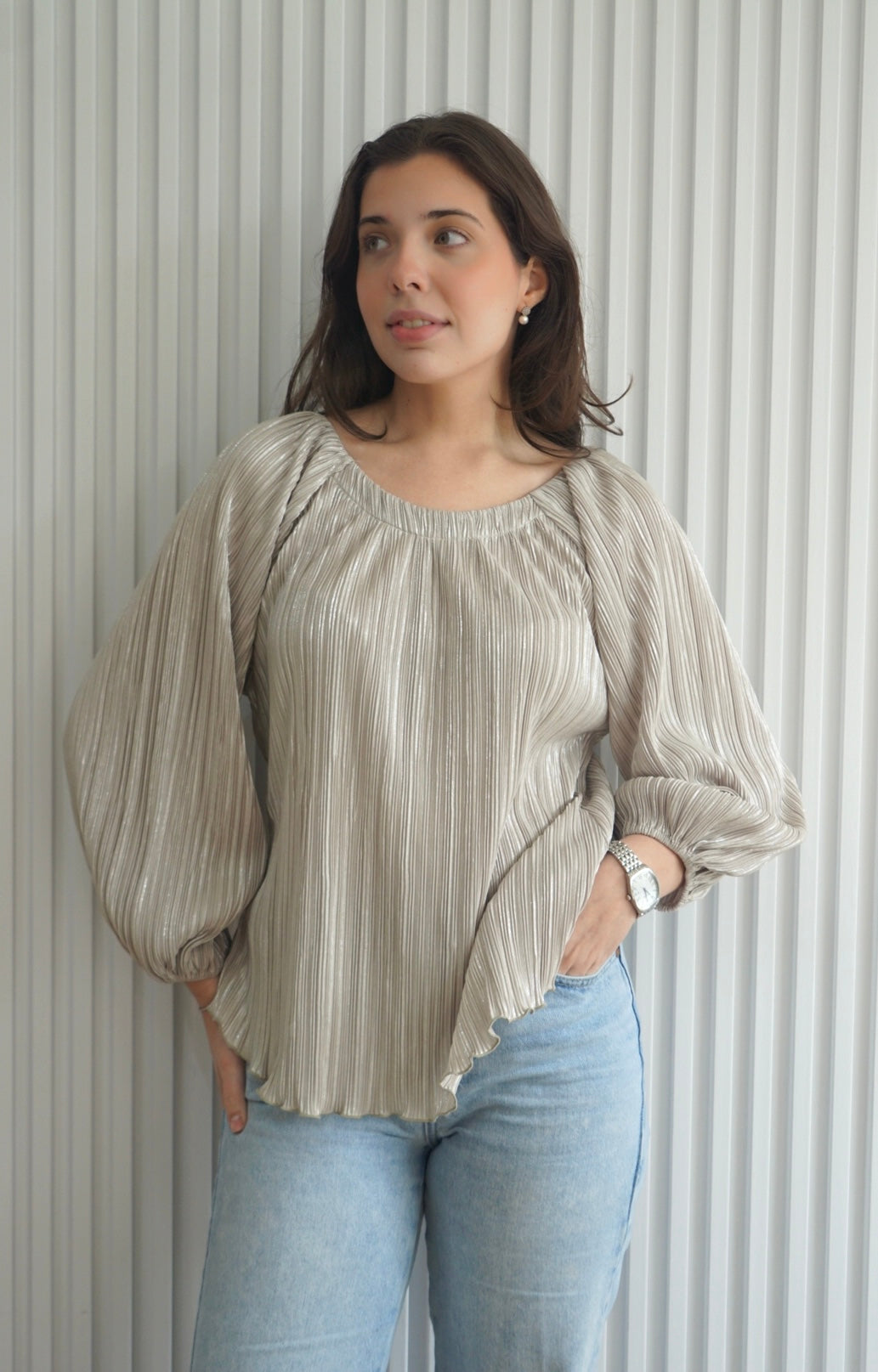Metallic Pleated Blouse