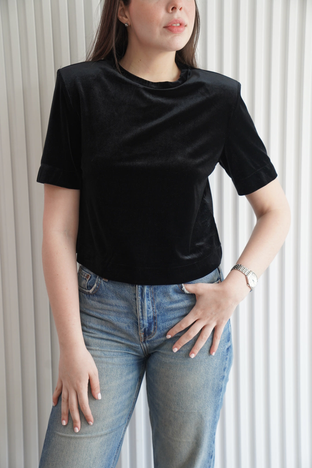 Velvet Crop Crew Neck Tee