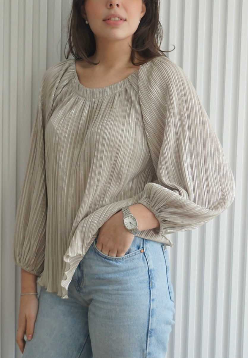 Metallic Pleated Blouse