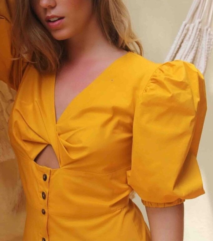 Puffy Sleeved Midi Dress