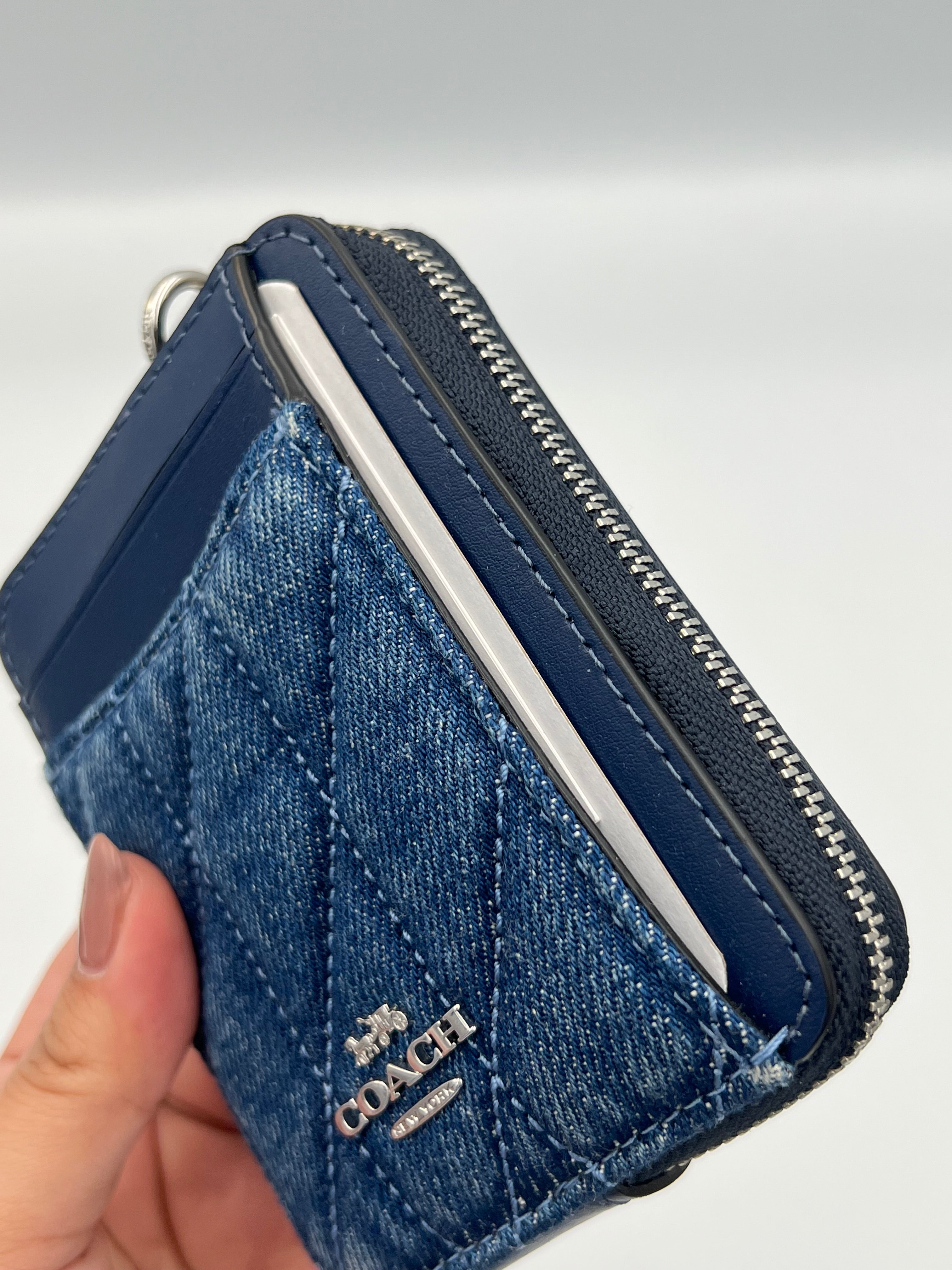 Denim Quilted Zip Card Case