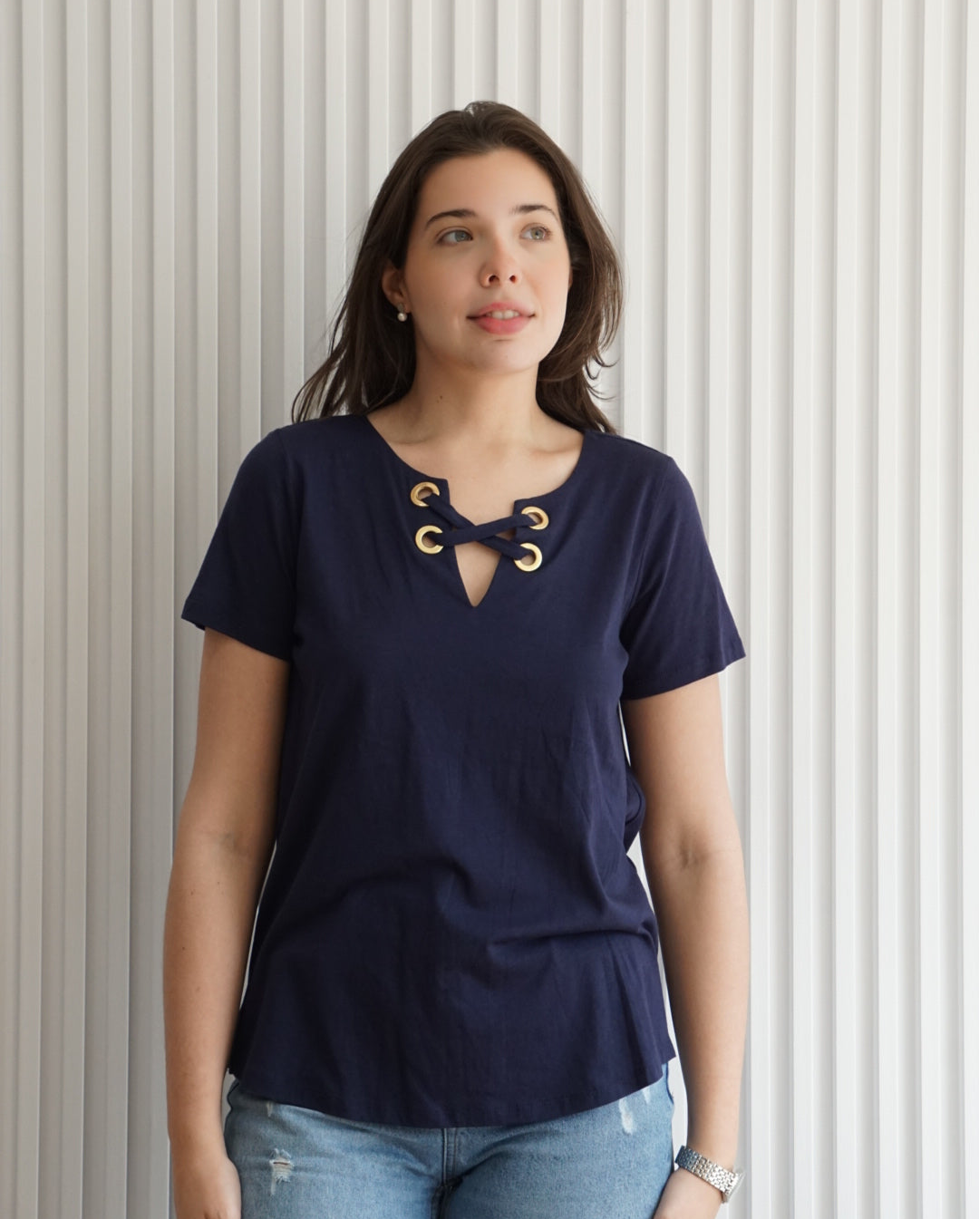 V-Neck Cross Tie Detail Blouse