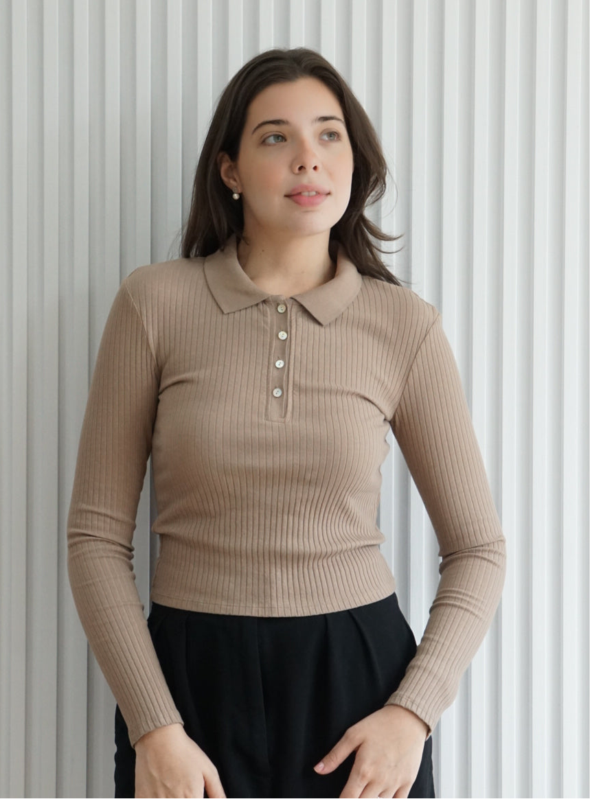 Polo Neck Long Sleeve Top