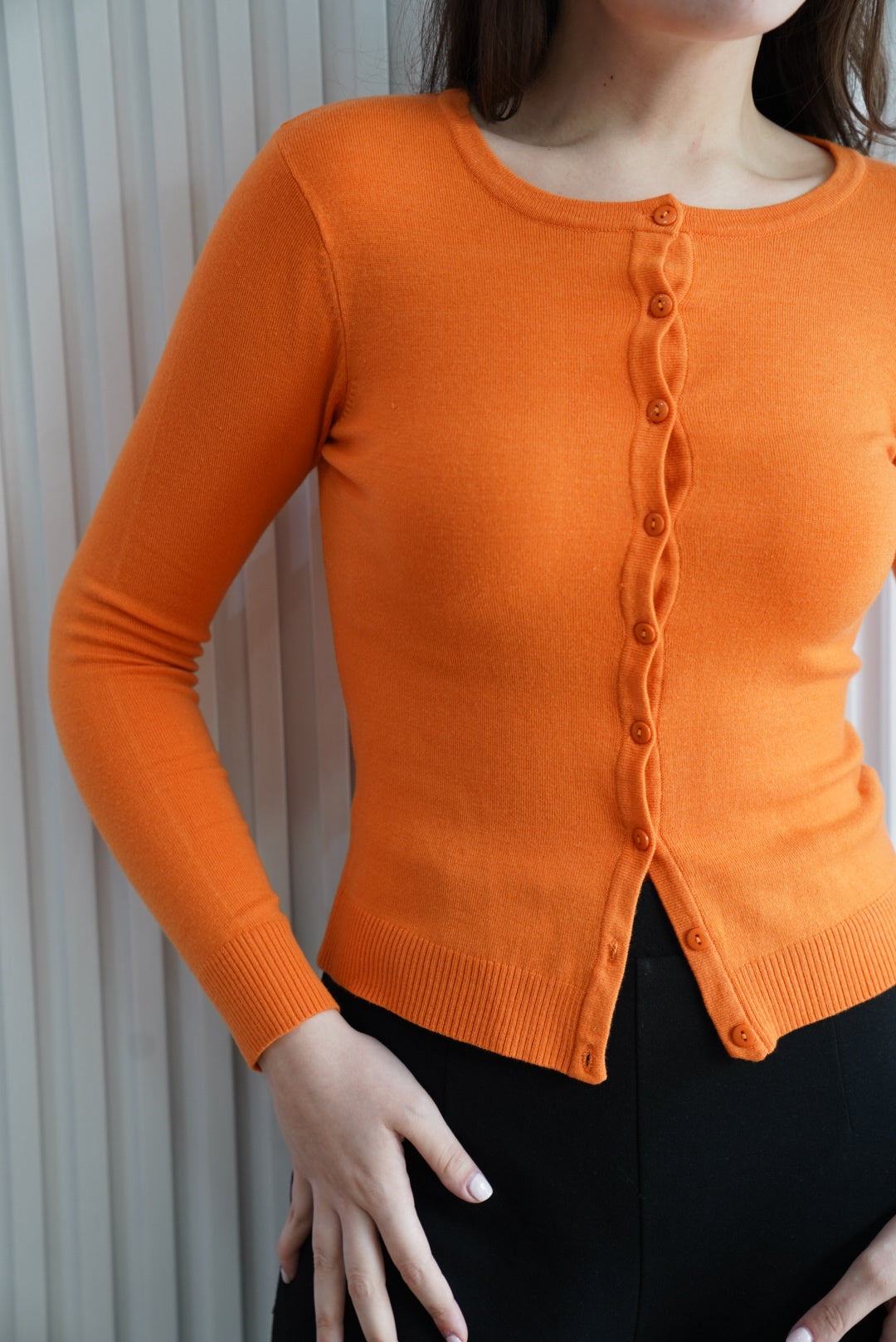 Crew Neck Button-Down Cardigan