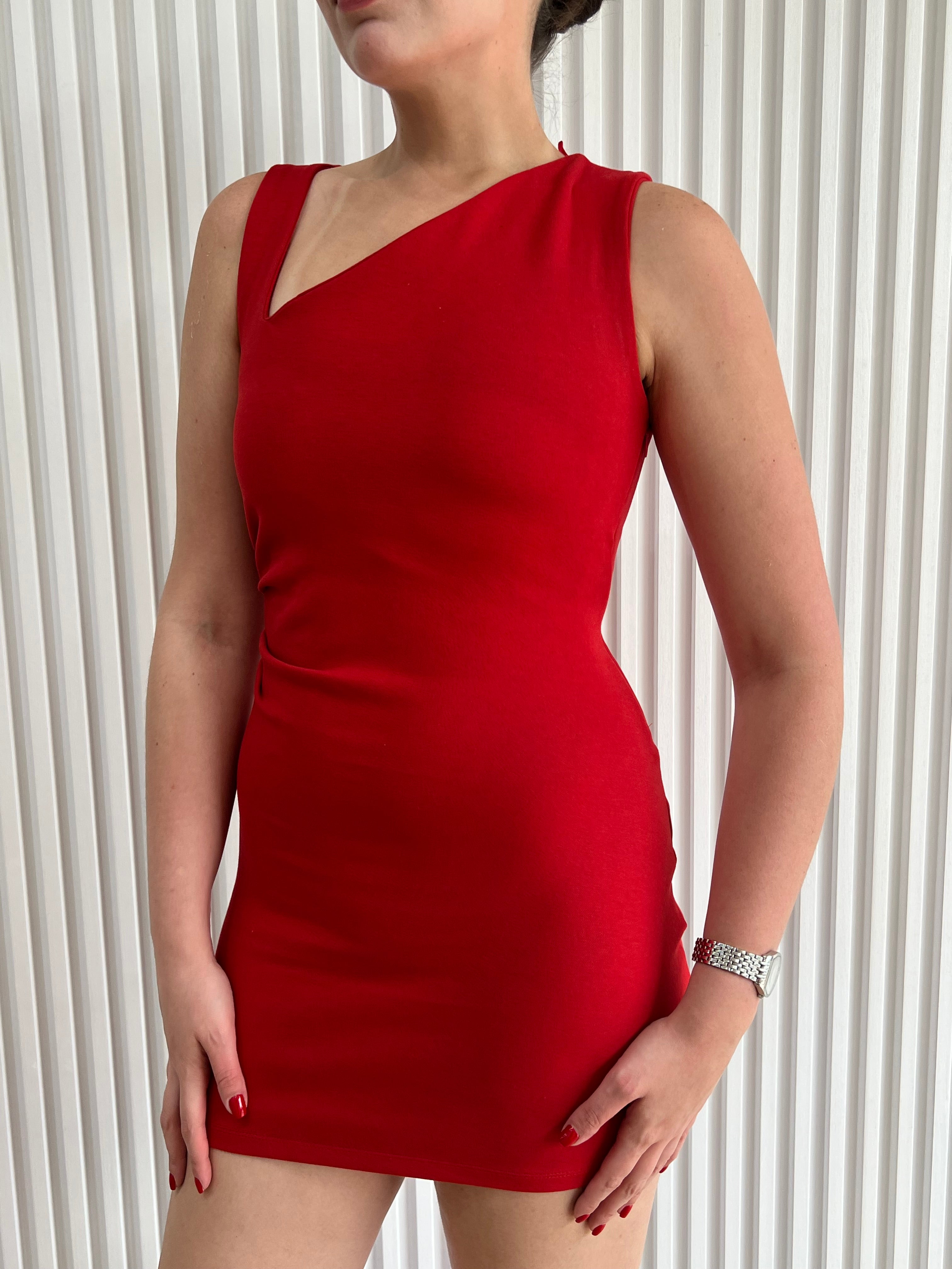 Fitted Asymmetrical Mini Dress