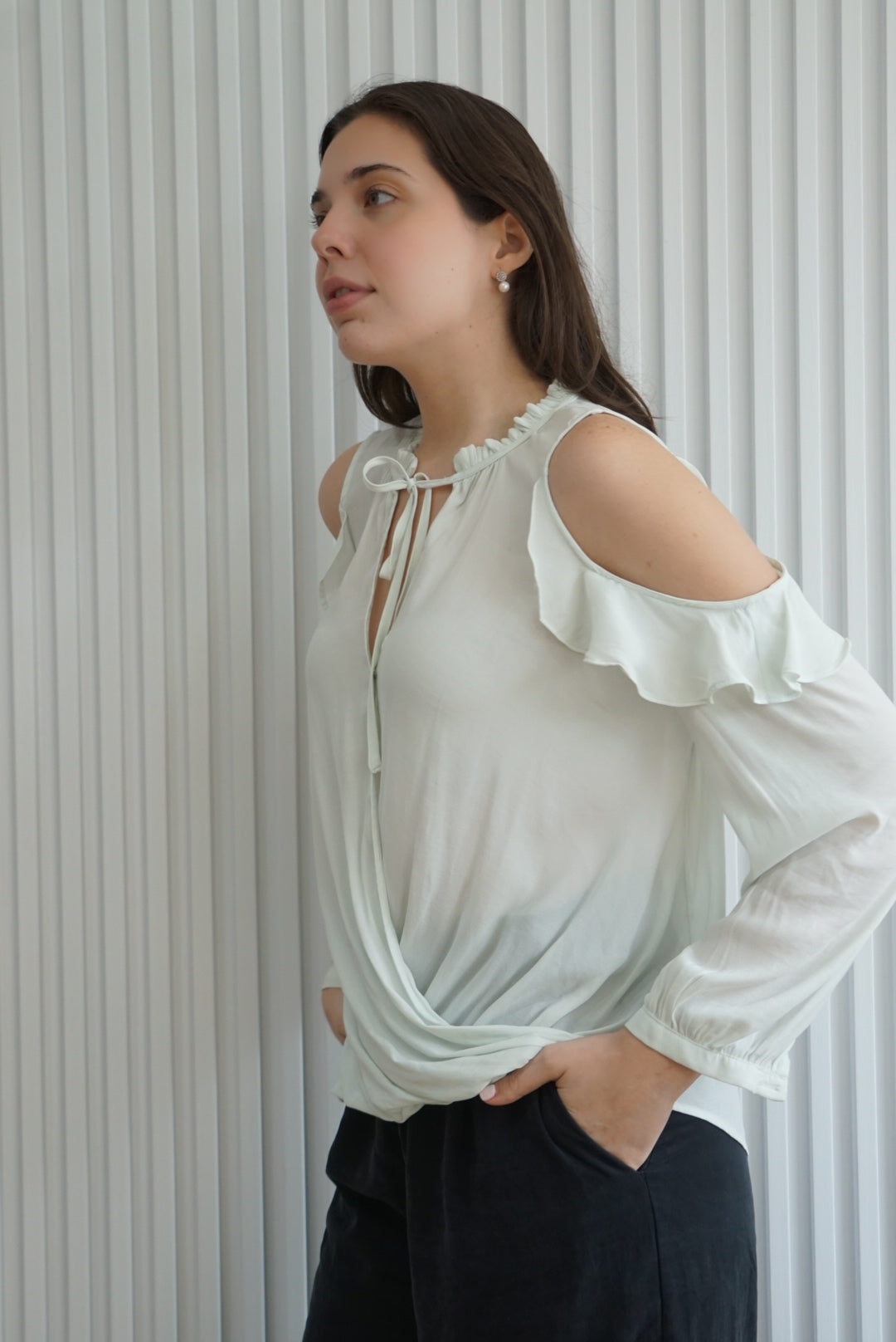 Ruffle Cold Shoulder Top