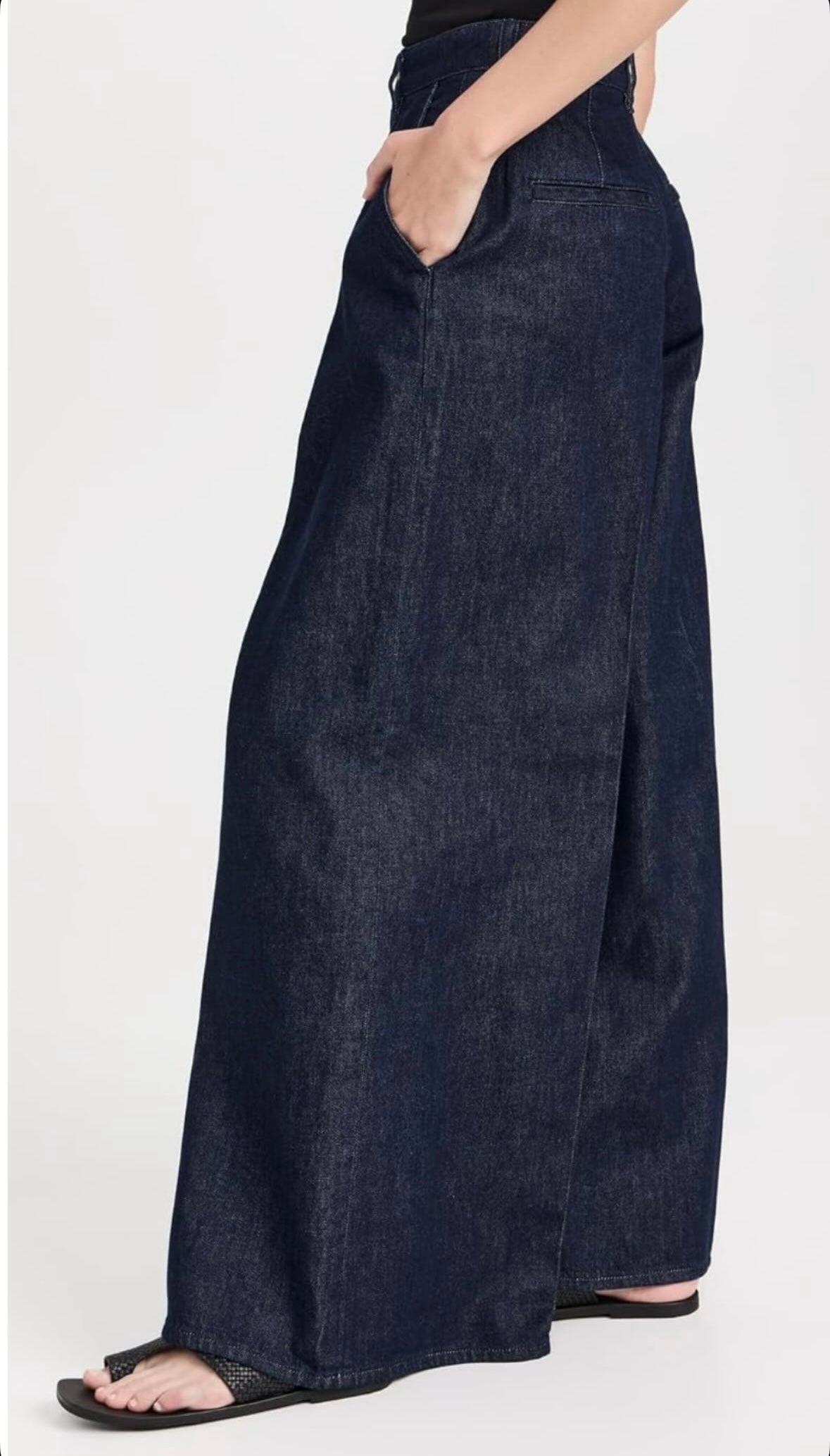 Pleated Wide-Leg Denim Pants