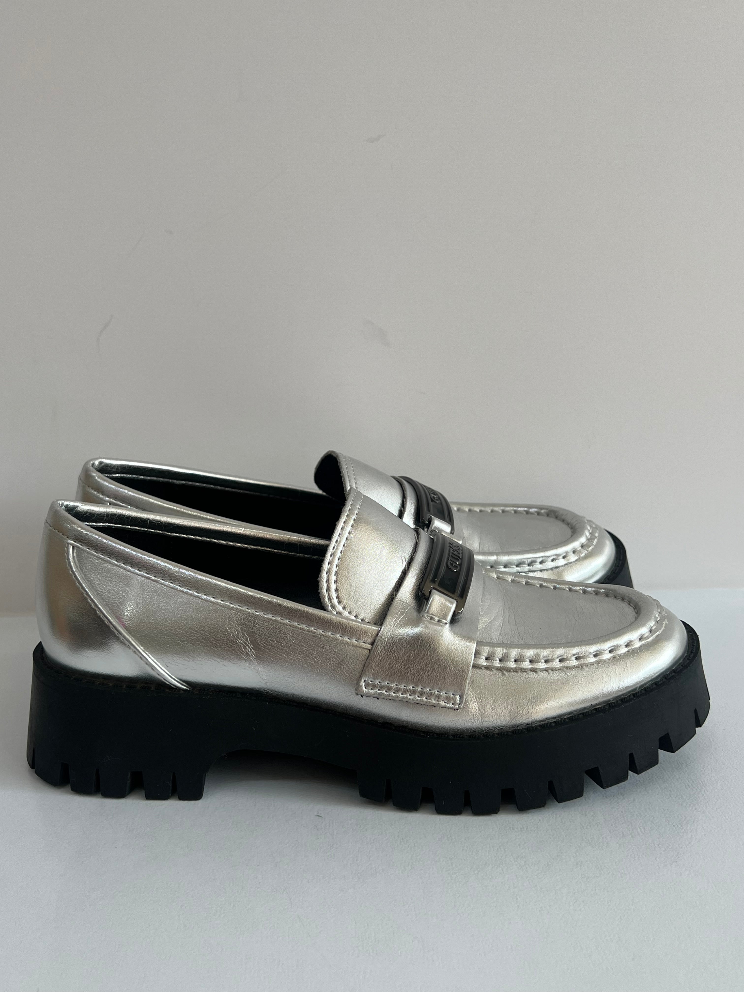 Metallic Silver Loafers