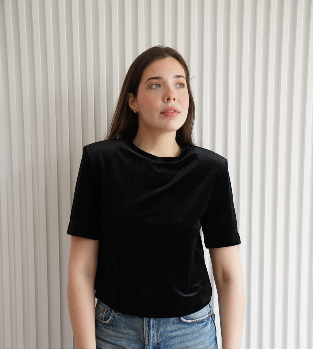 Velvet Crop Crew Neck Tee