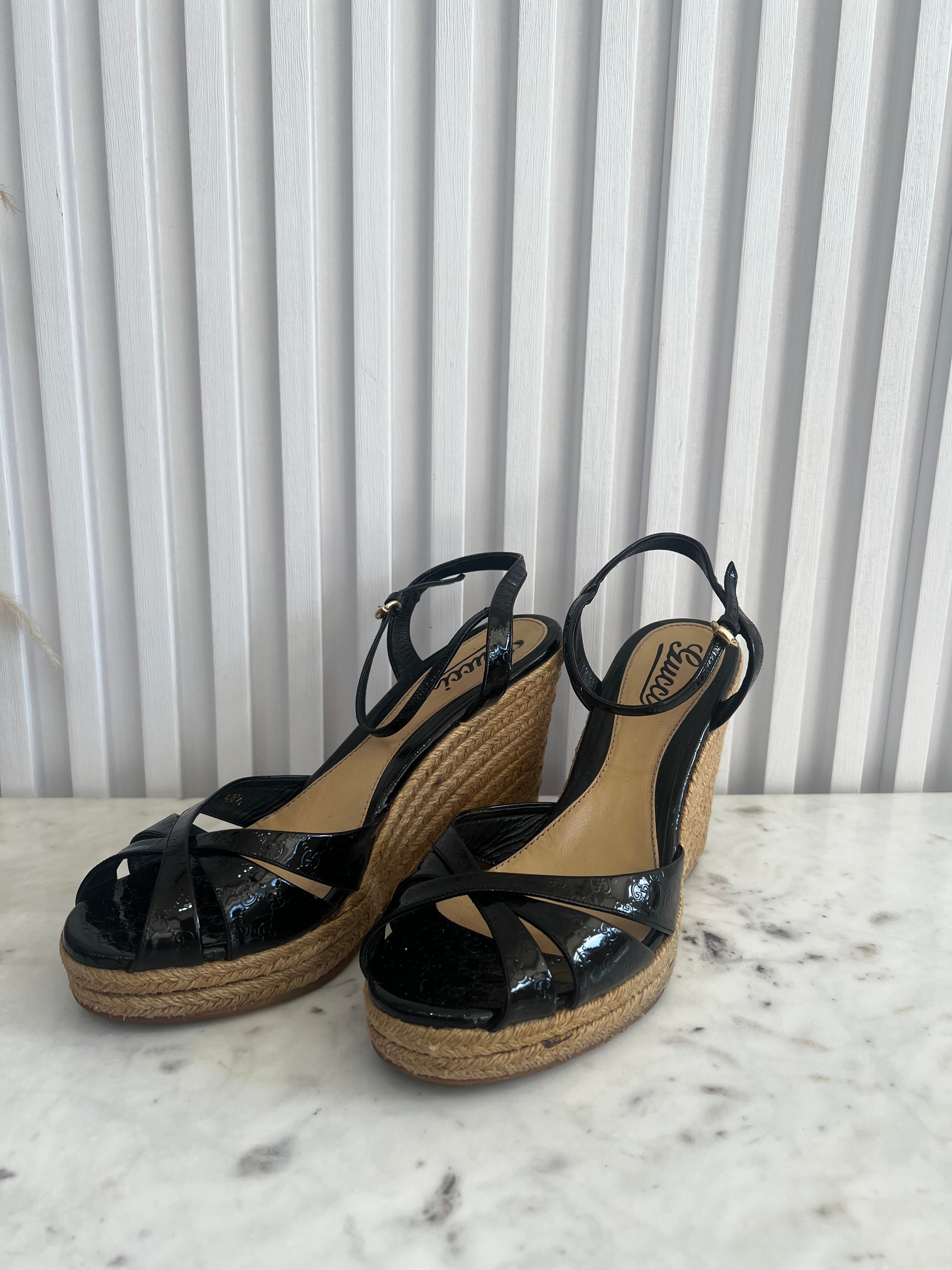 Guccissima Patent Espadrille Wedges
