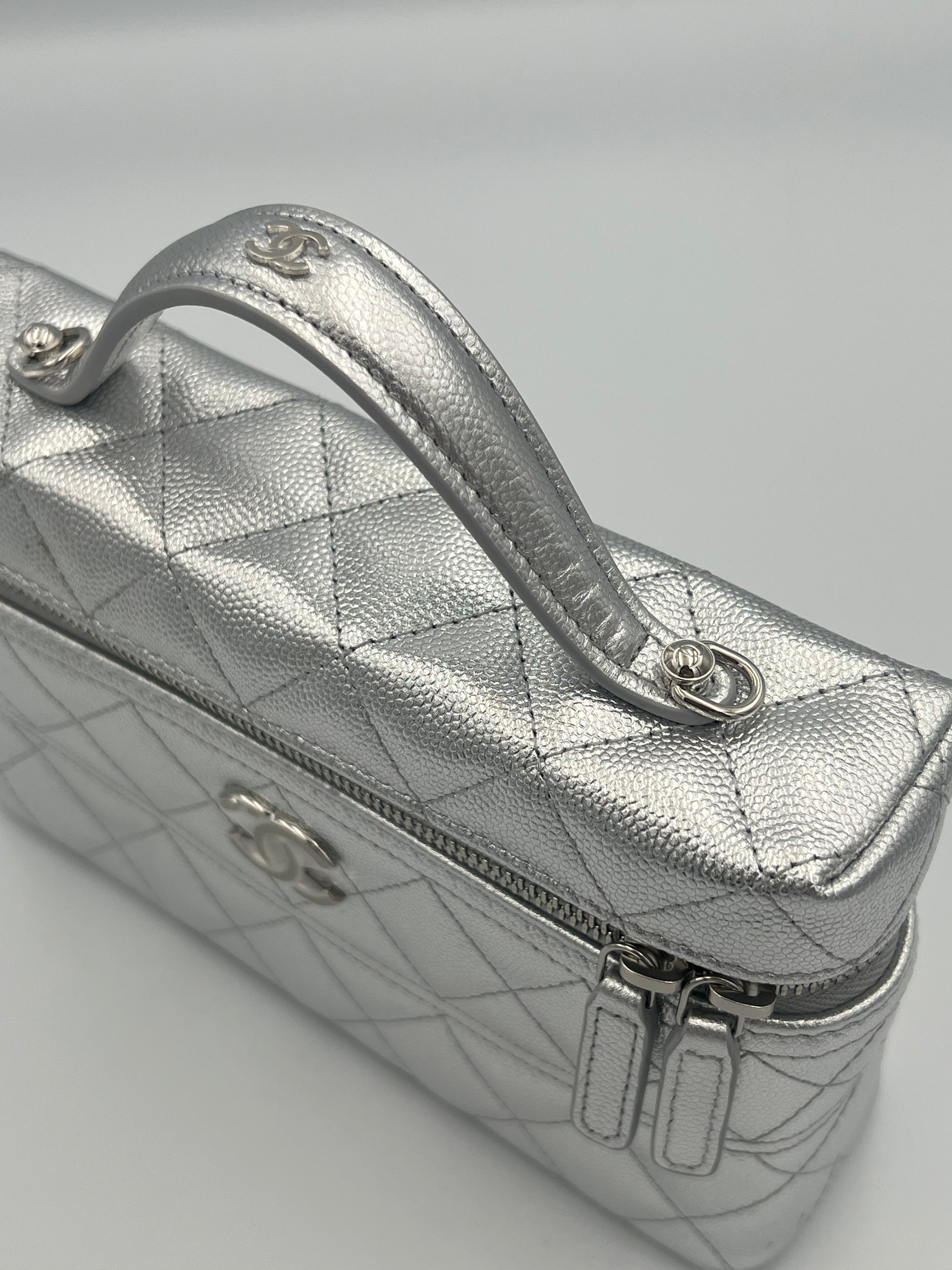 Top Handle Silver Vanity Bag