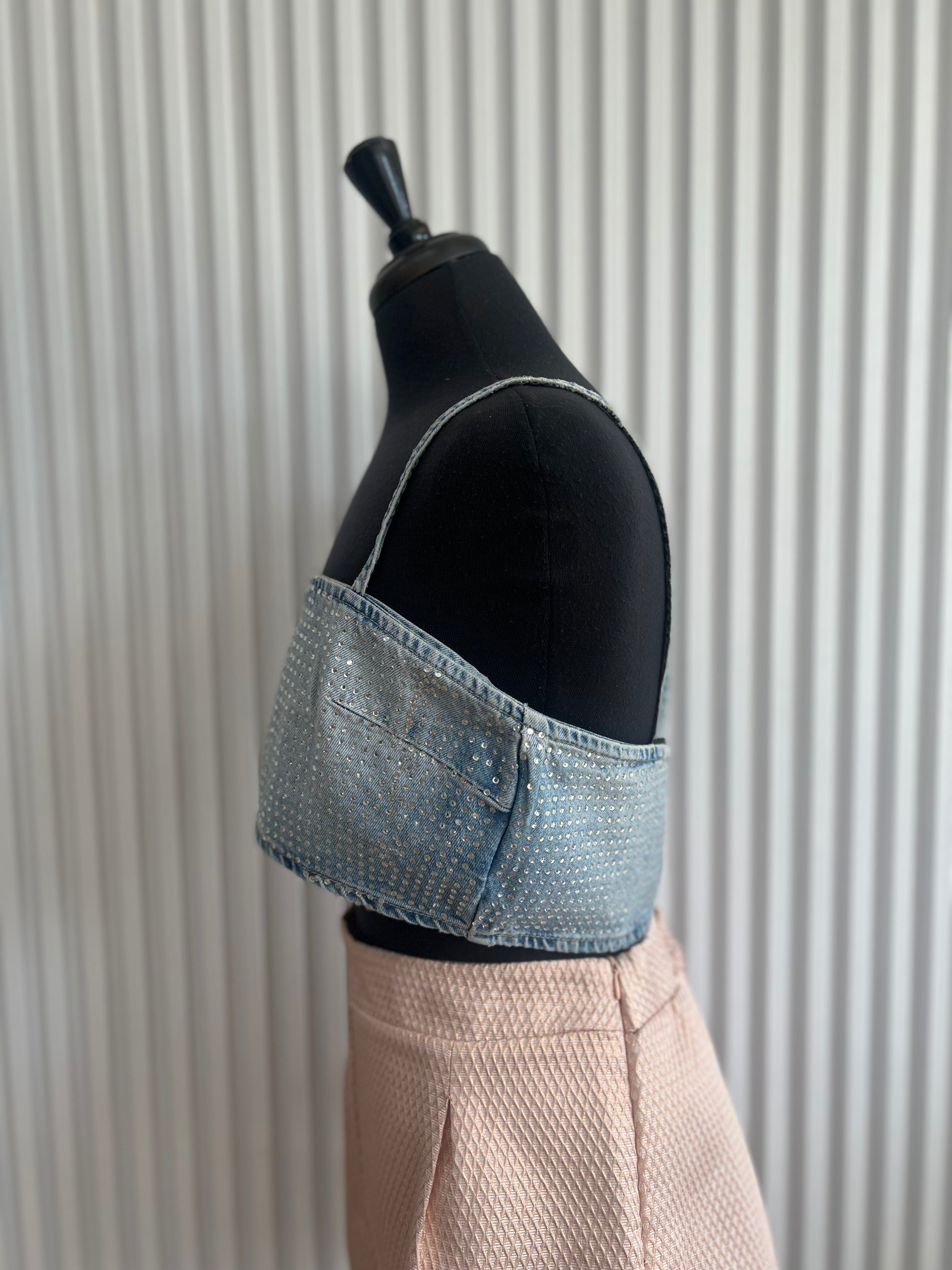 Rhinestone Denim Crop Top