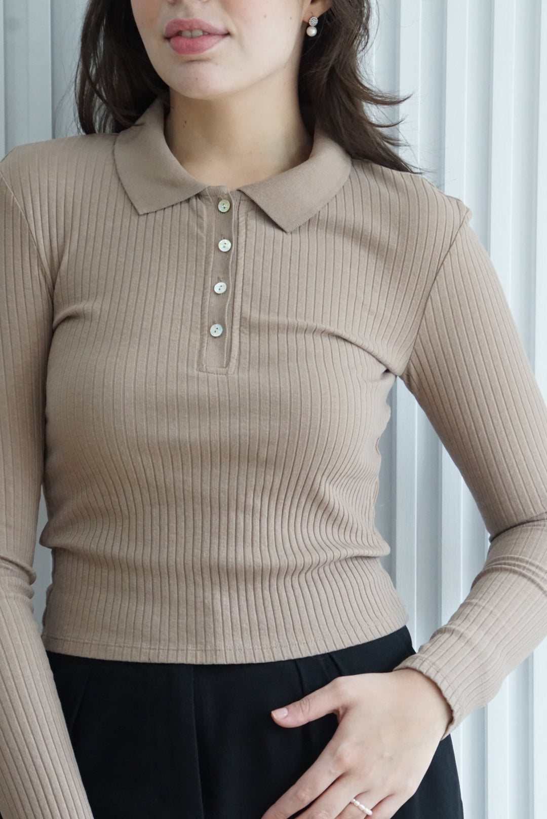 Polo Neck Long Sleeve Top
