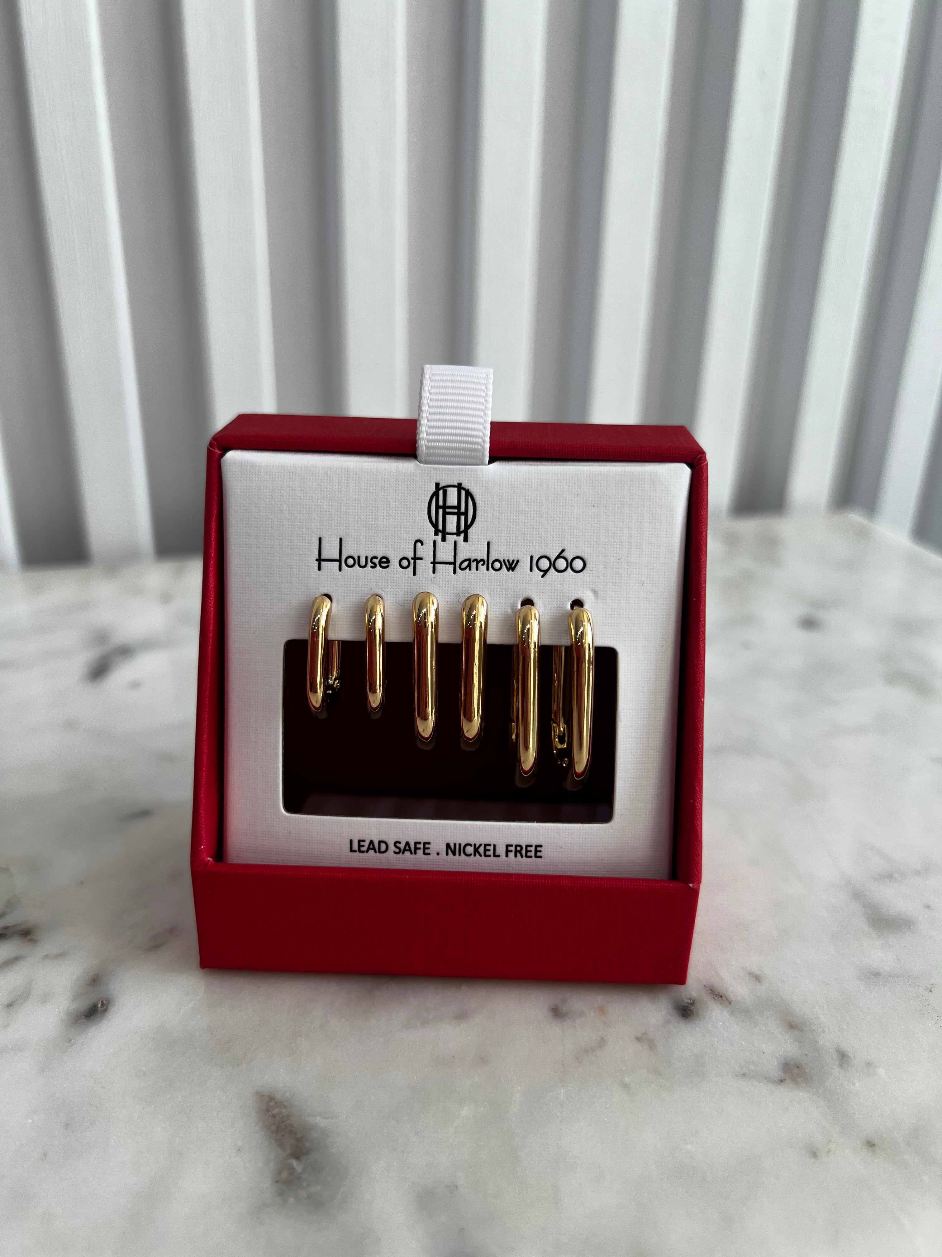 3 Pair Rectangular Hoop Earrings