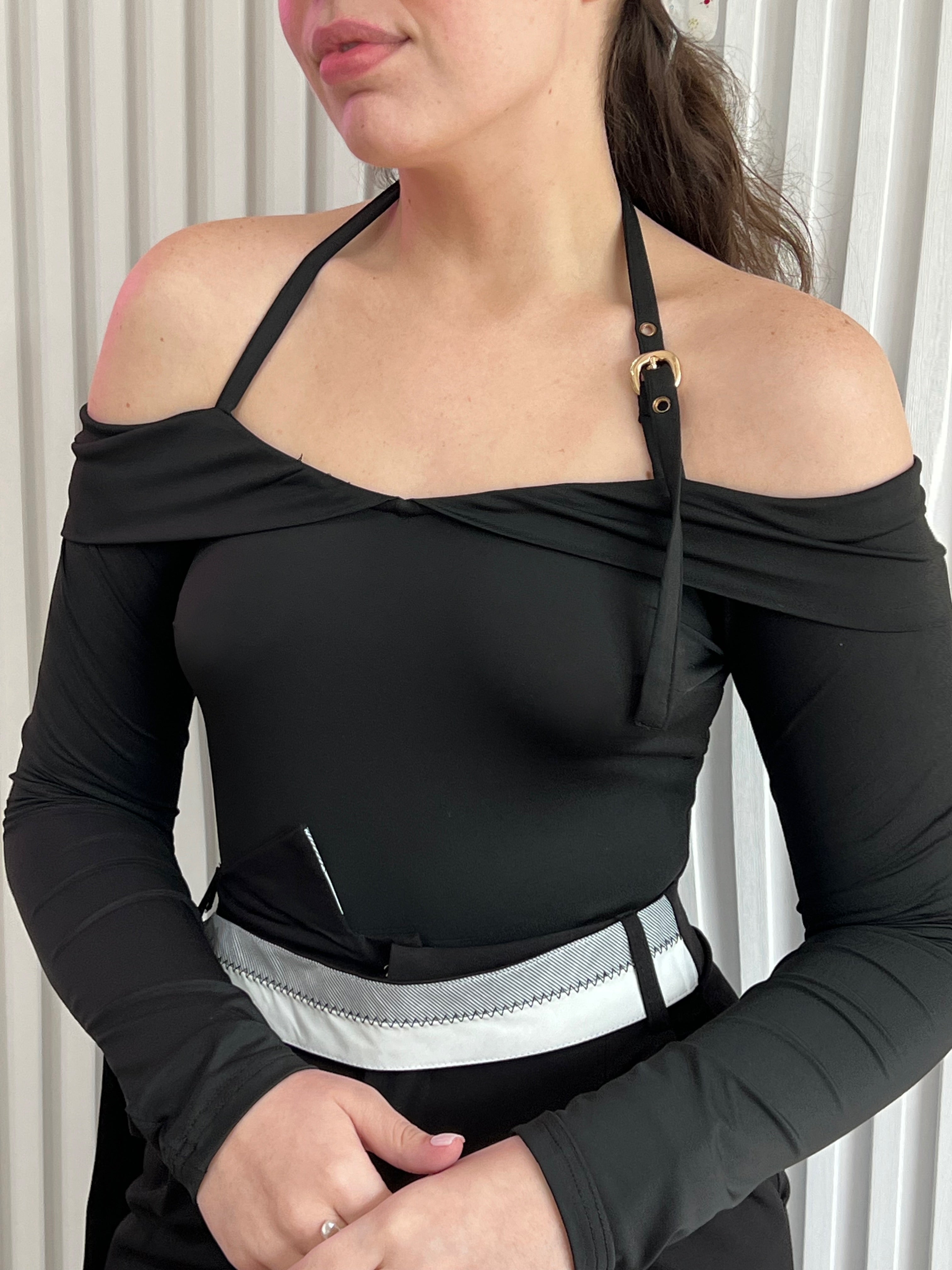 Off-shoulder Halter Strap Bodysuit