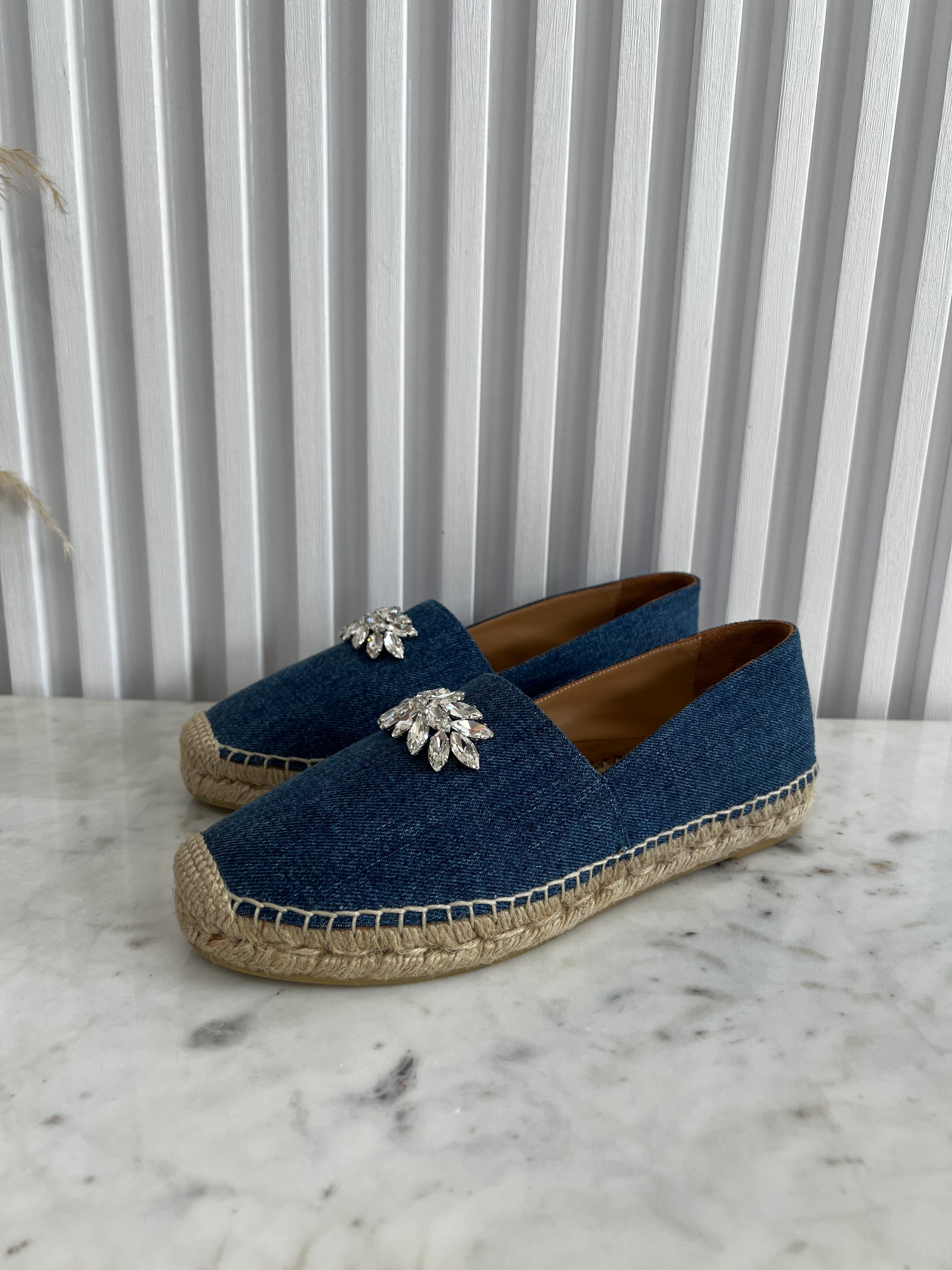 Crystal Embellished Denim Espadrilles