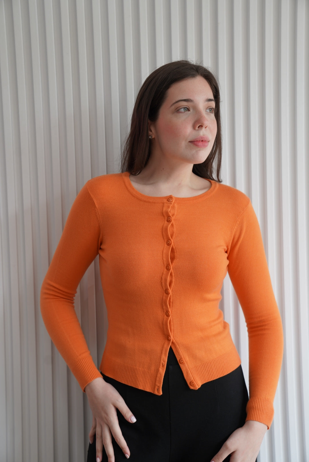 Crew Neck Button-Down Cardigan