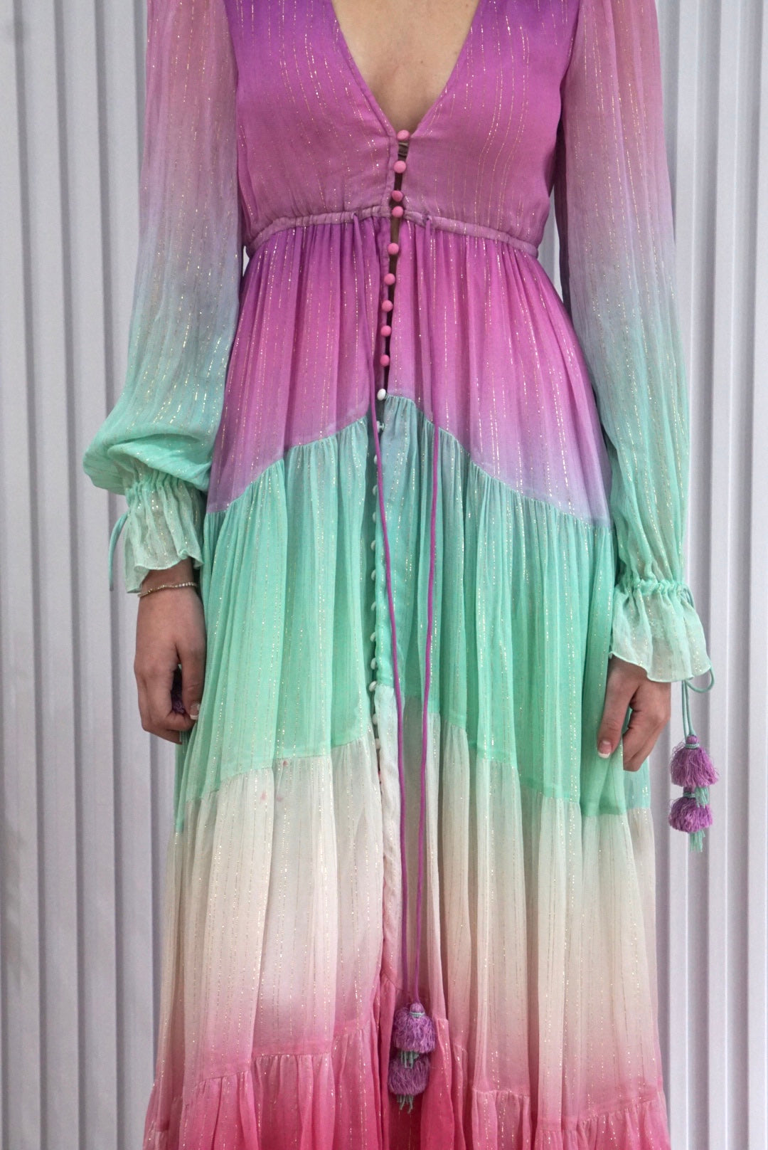 Tiered Tassel Gradient Dress