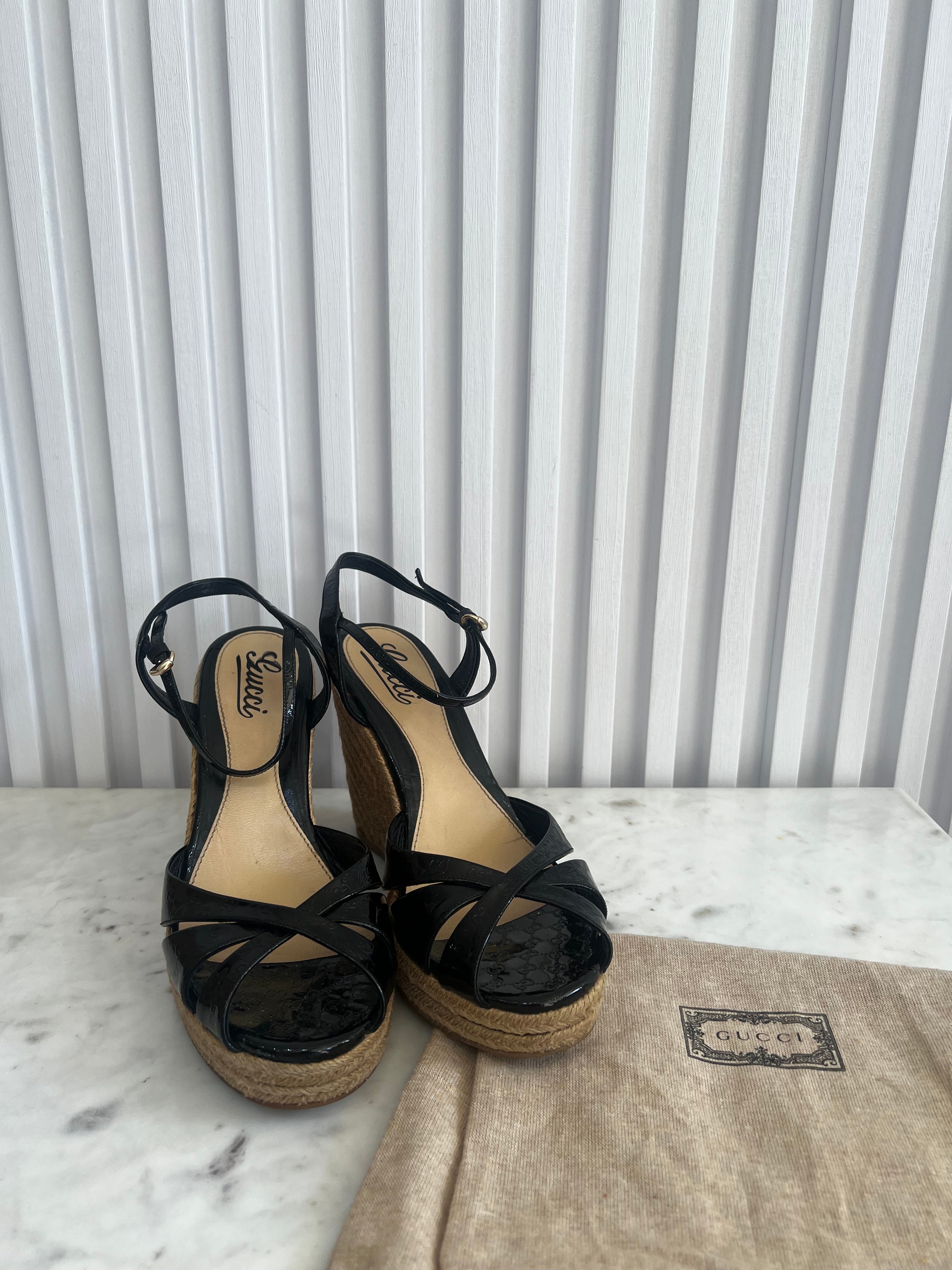 Guccissima Patent Espadrille Wedges