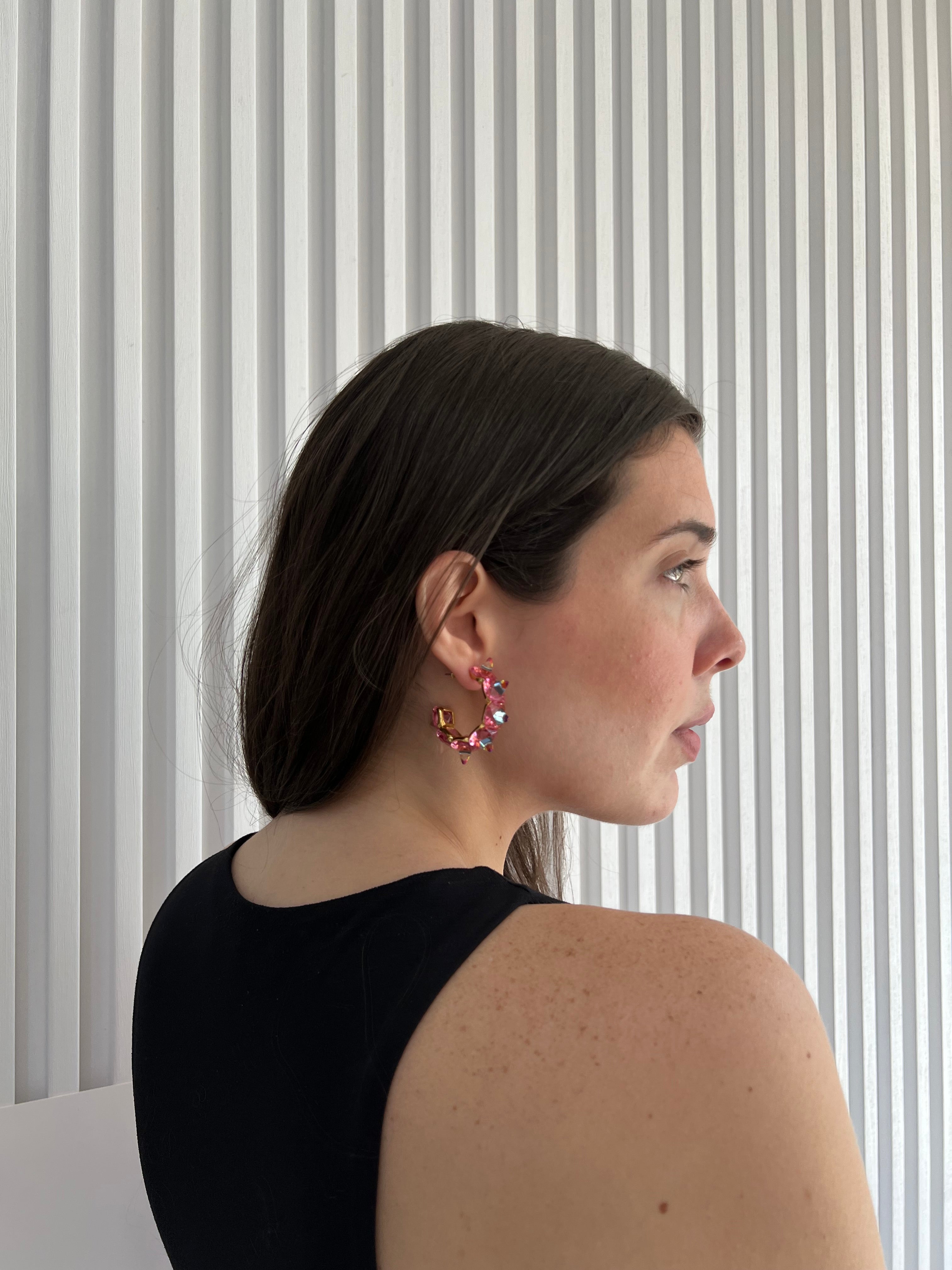 Chroma Pink Crystal Hoop Earrings