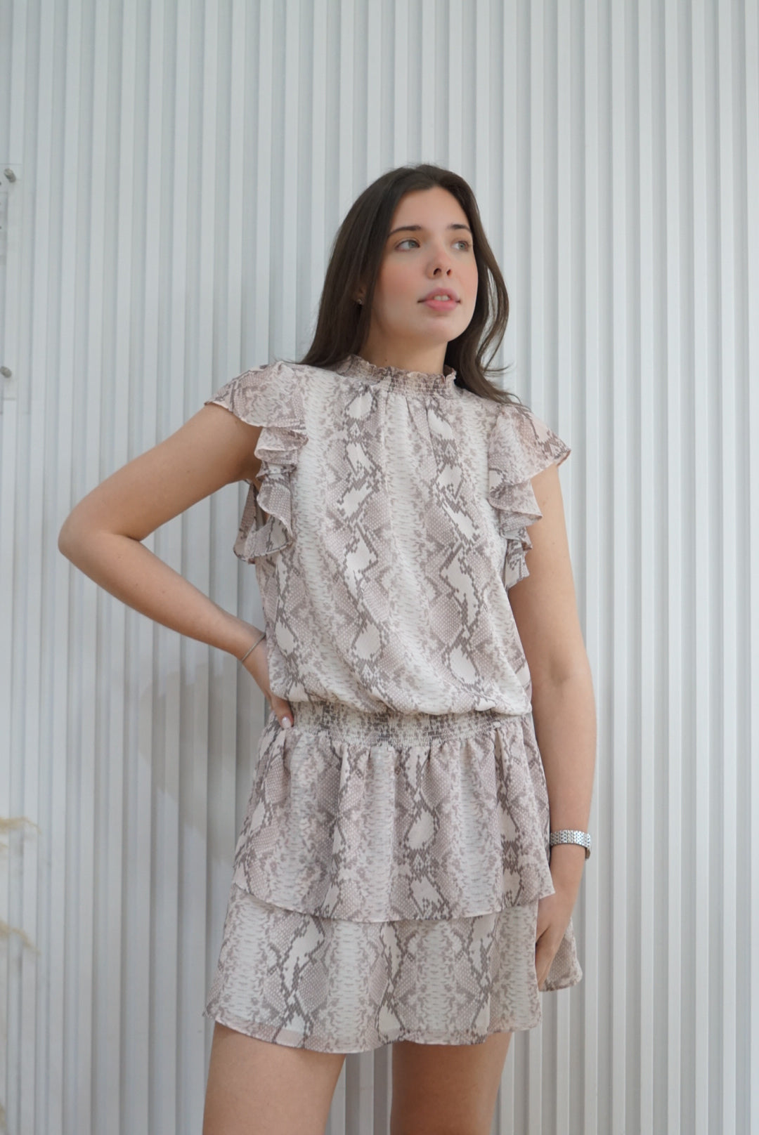 Snake Print Smocked Dress