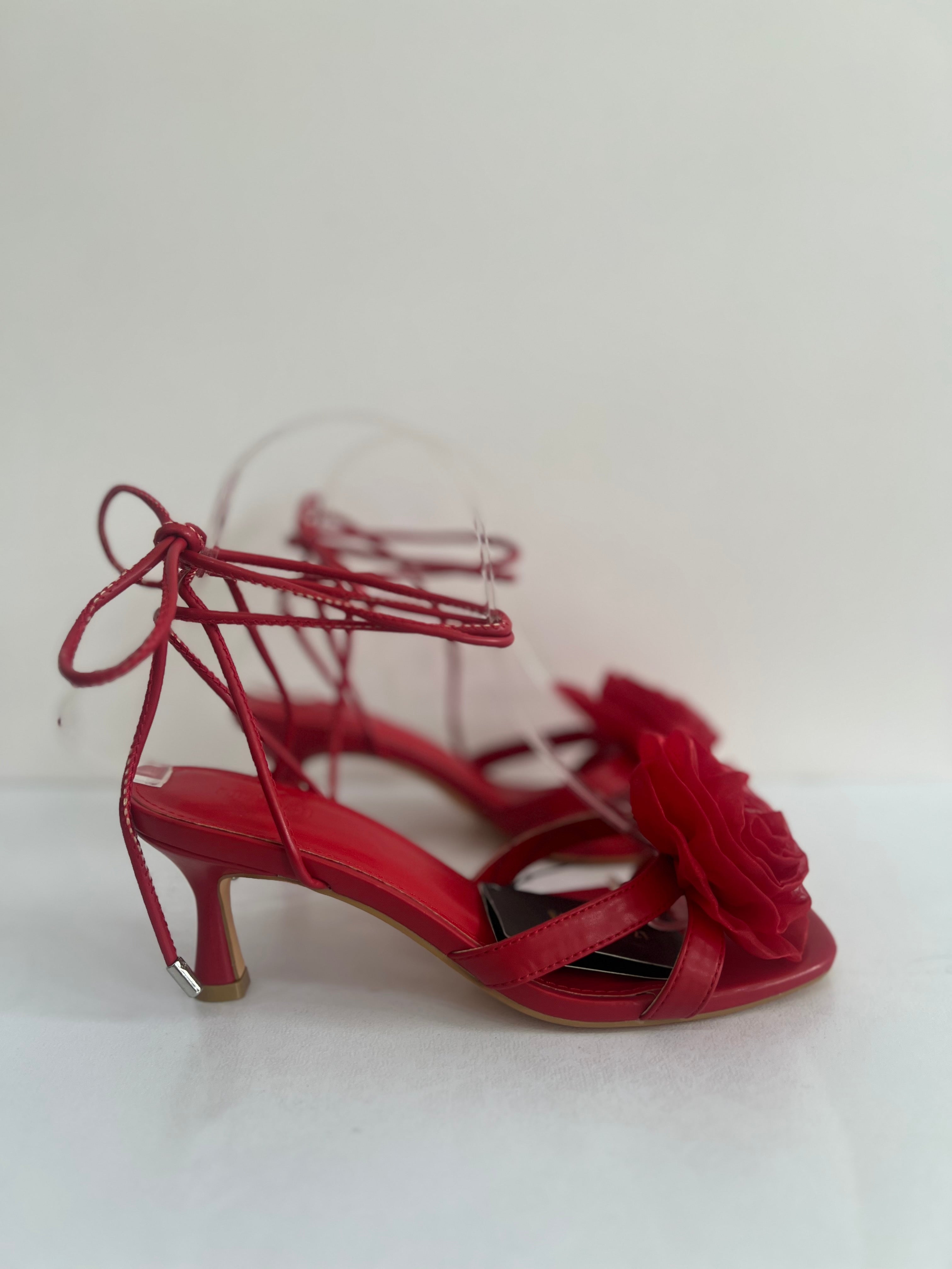 Rosette Lace-Up Kitten Heels