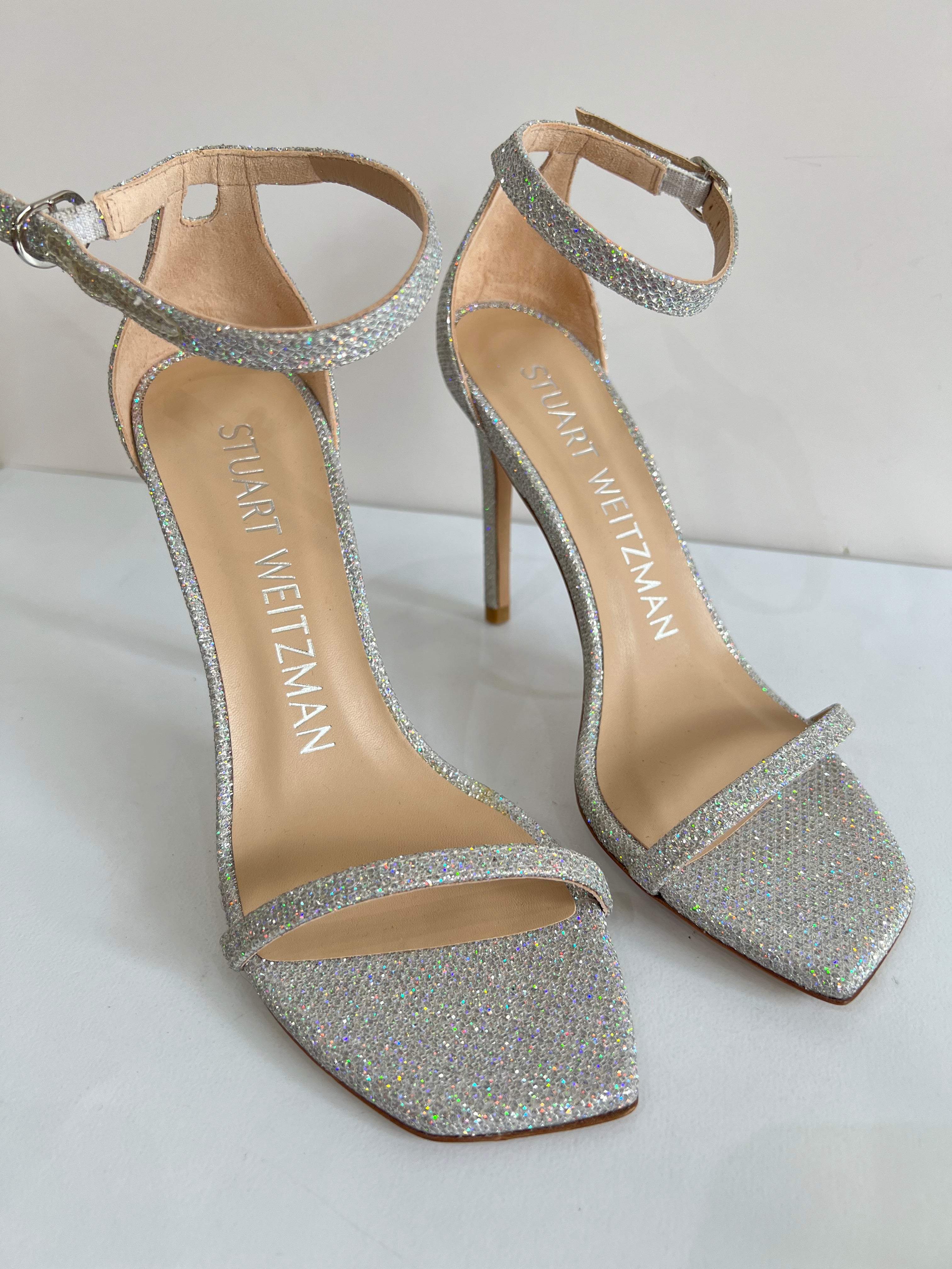 Shimmery Ankle Strap Heeled Sandal