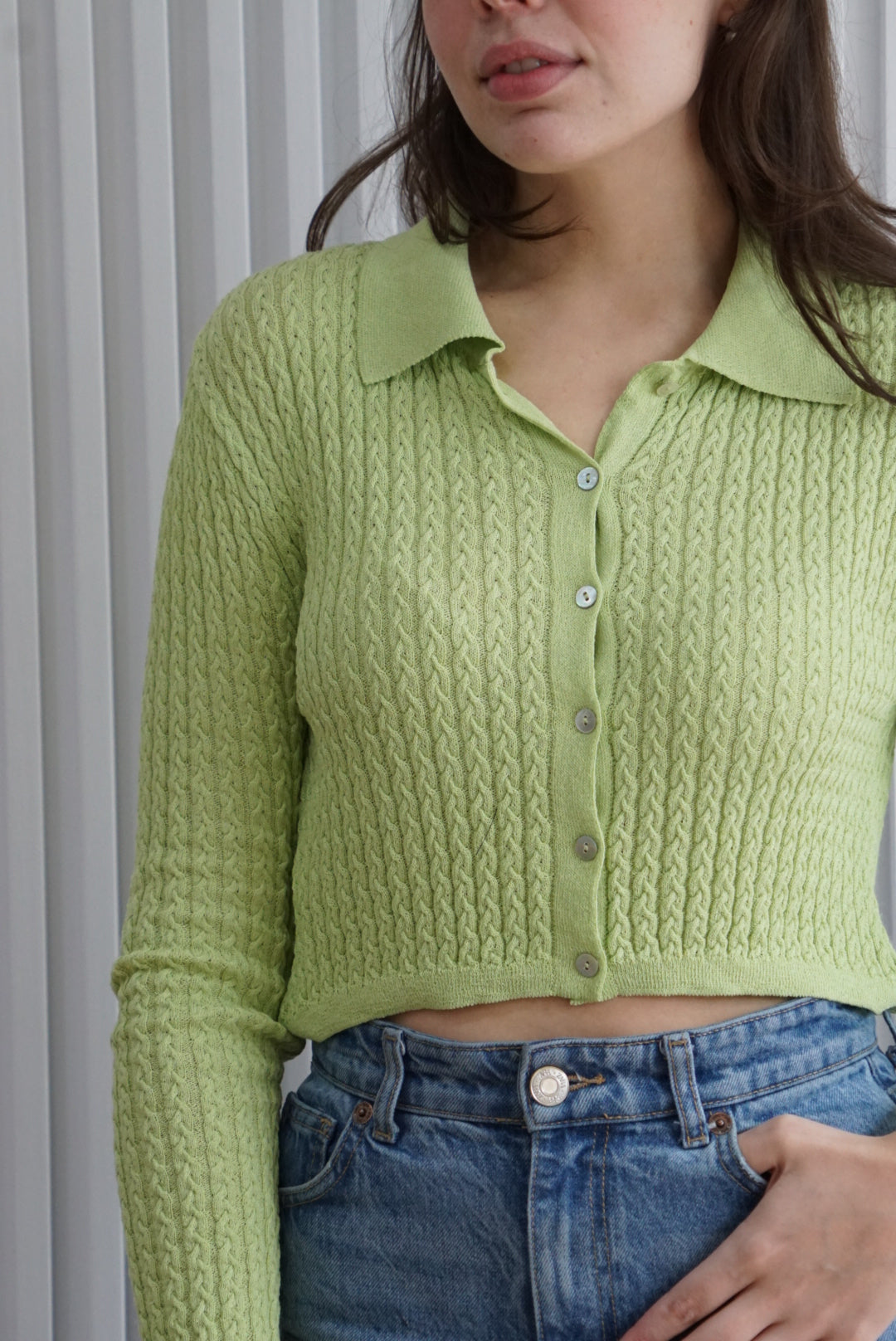 Matcha Green Knitted Cardigan