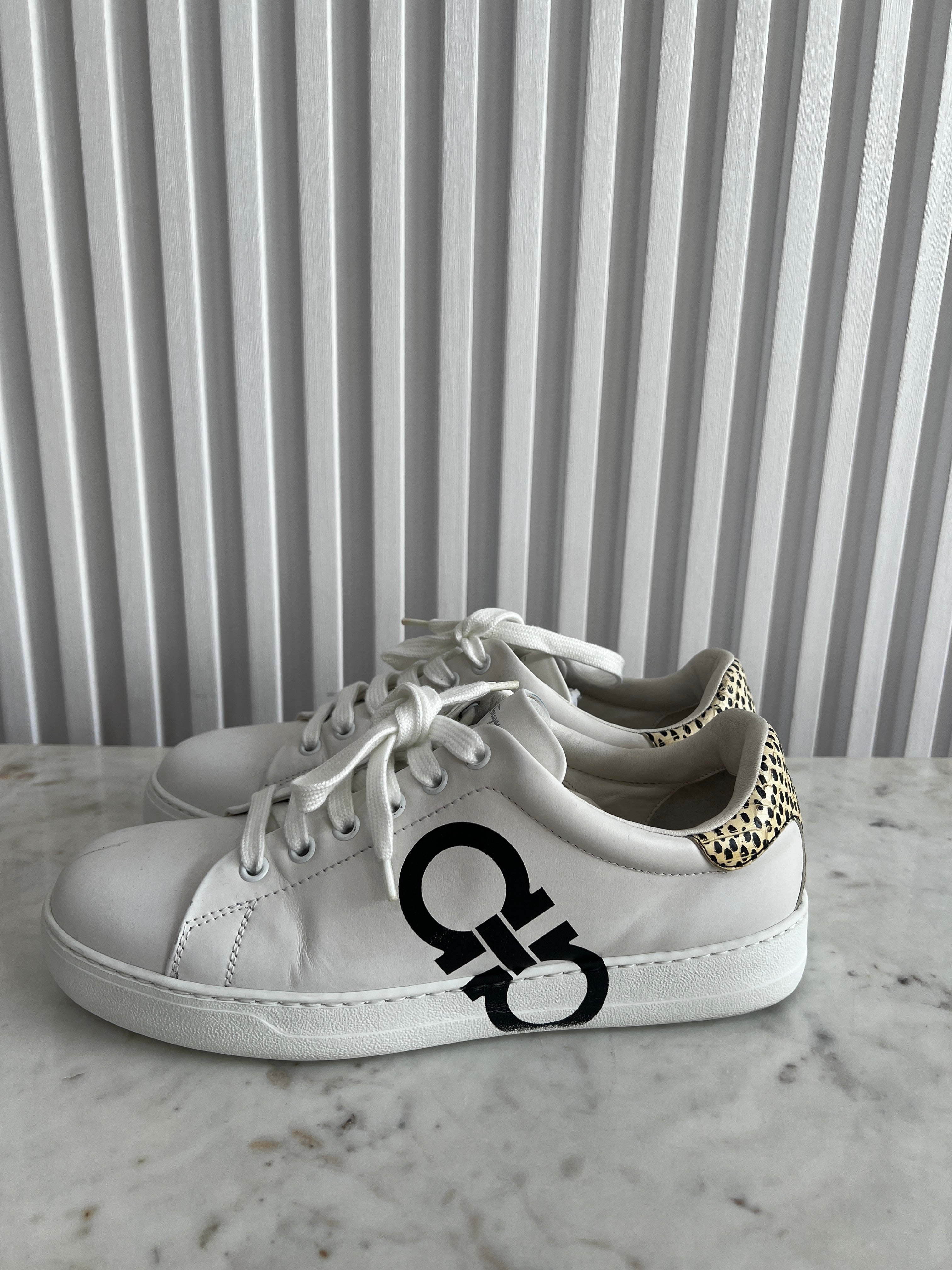 Gancini Snake Print White Sneakers