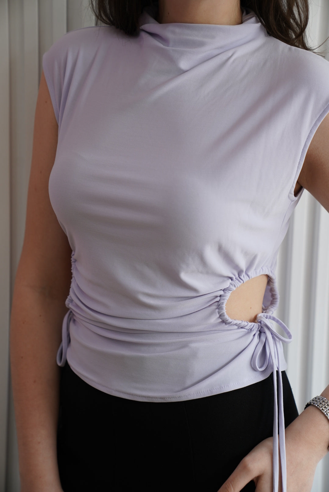 Ruched Cutout Mock Neck Top