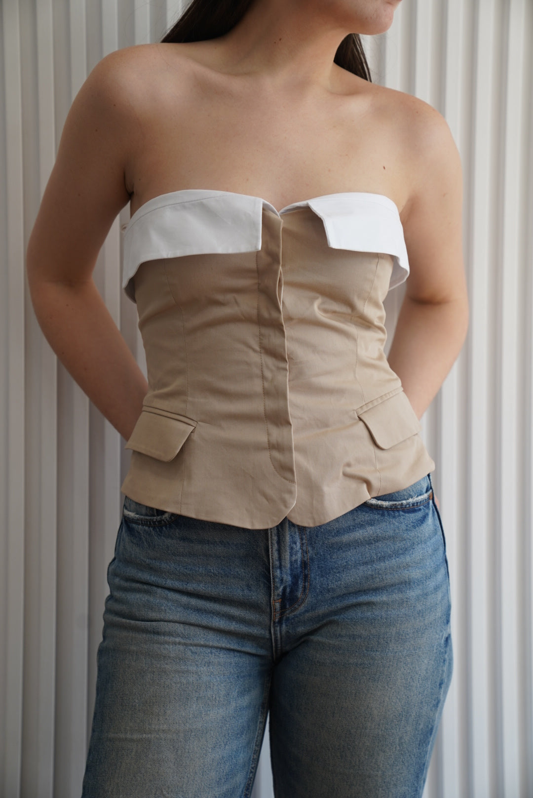 Button Front Strapless Top