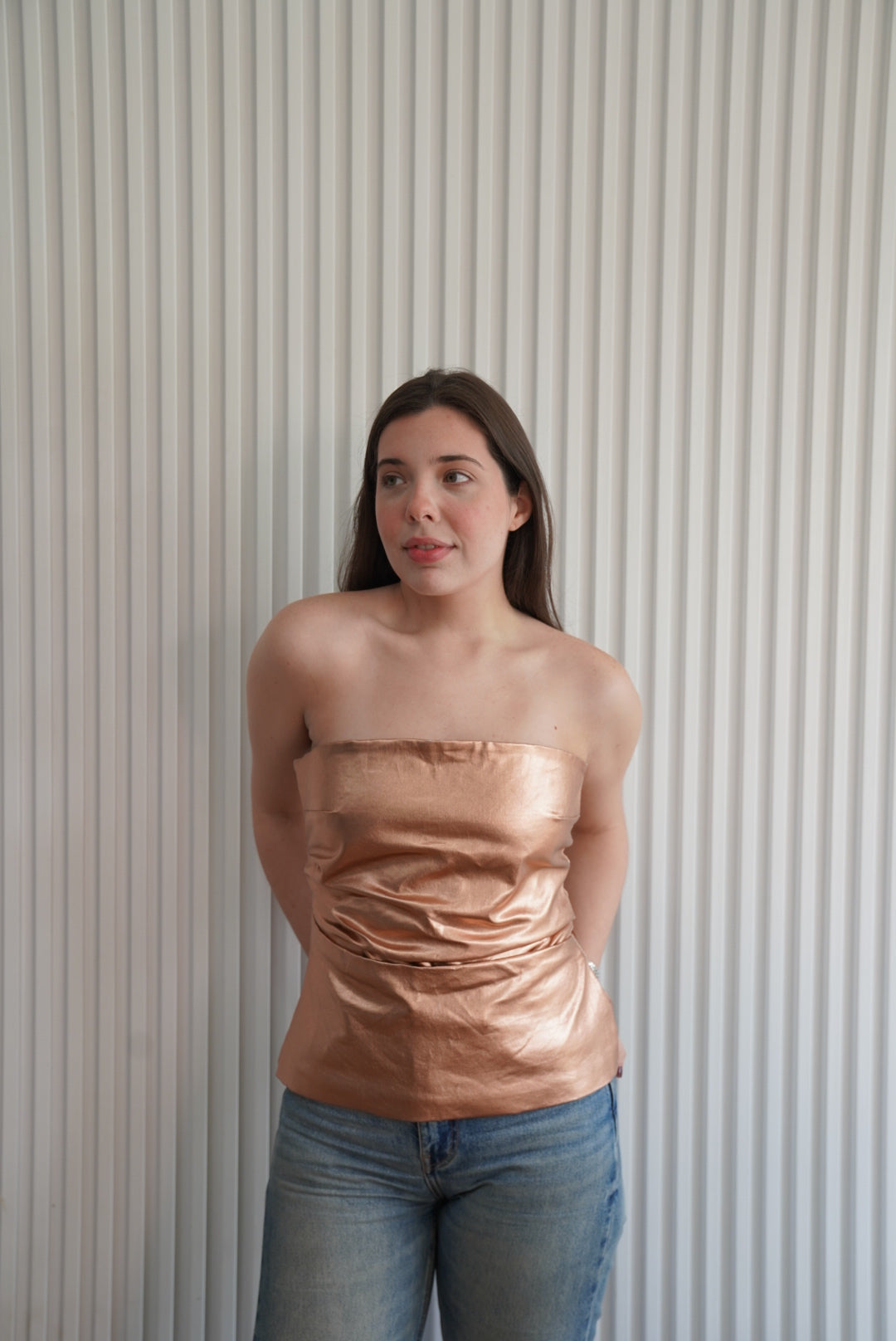 Metallic Strapless Top