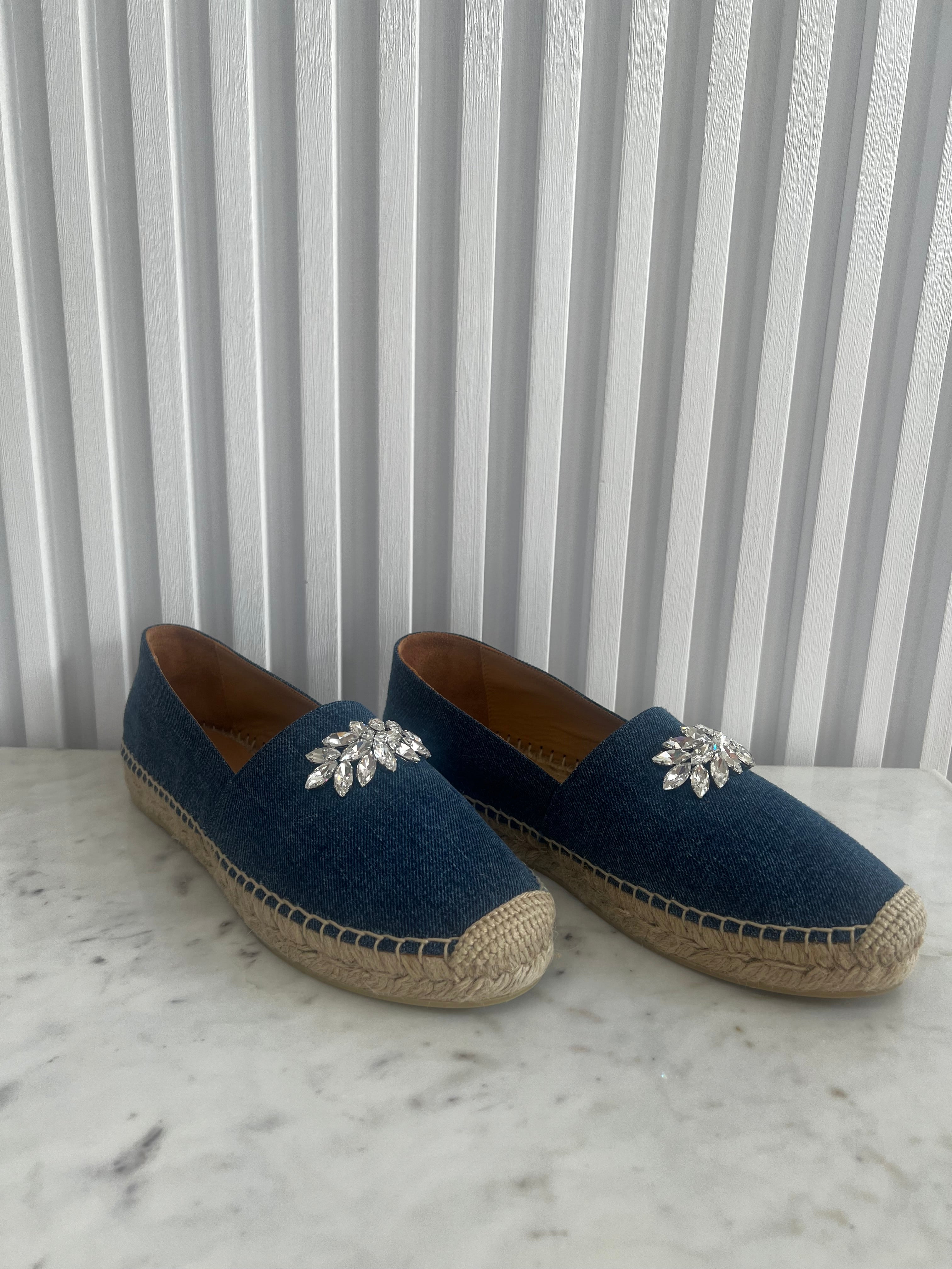Crystal Embellished Denim Espadrilles