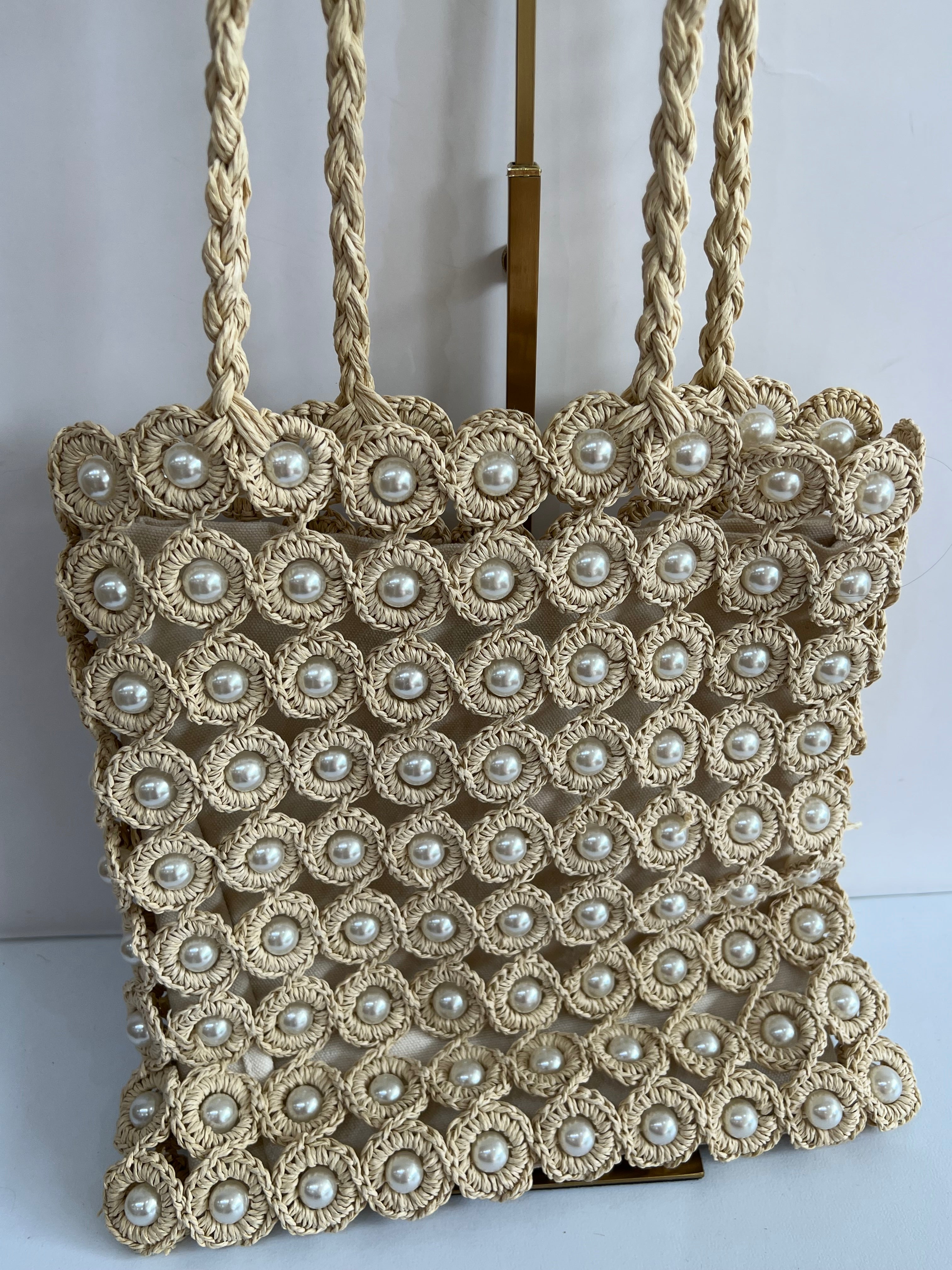 Straw Woven Pearl Tote bag