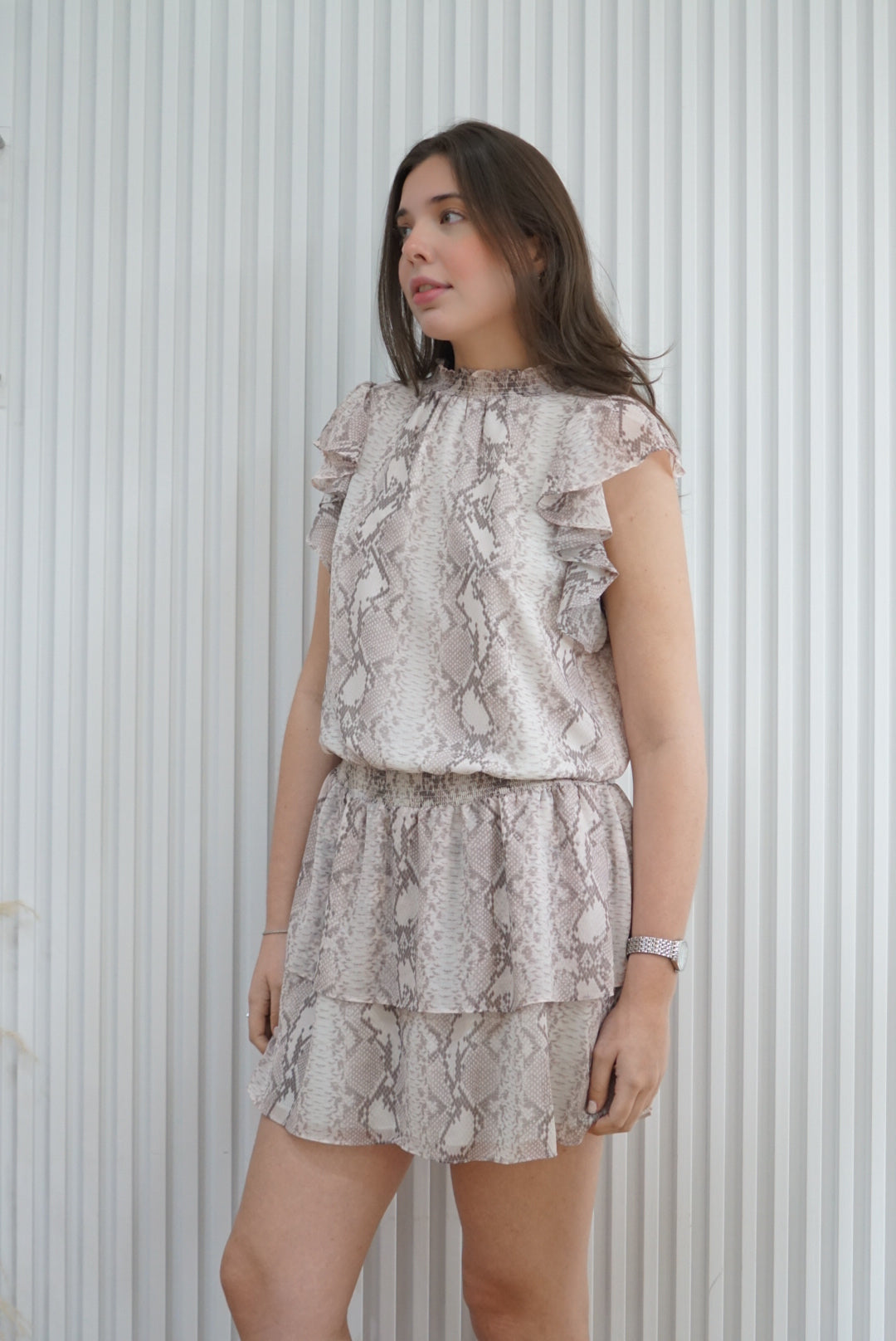 Snake Print Smocked Dress