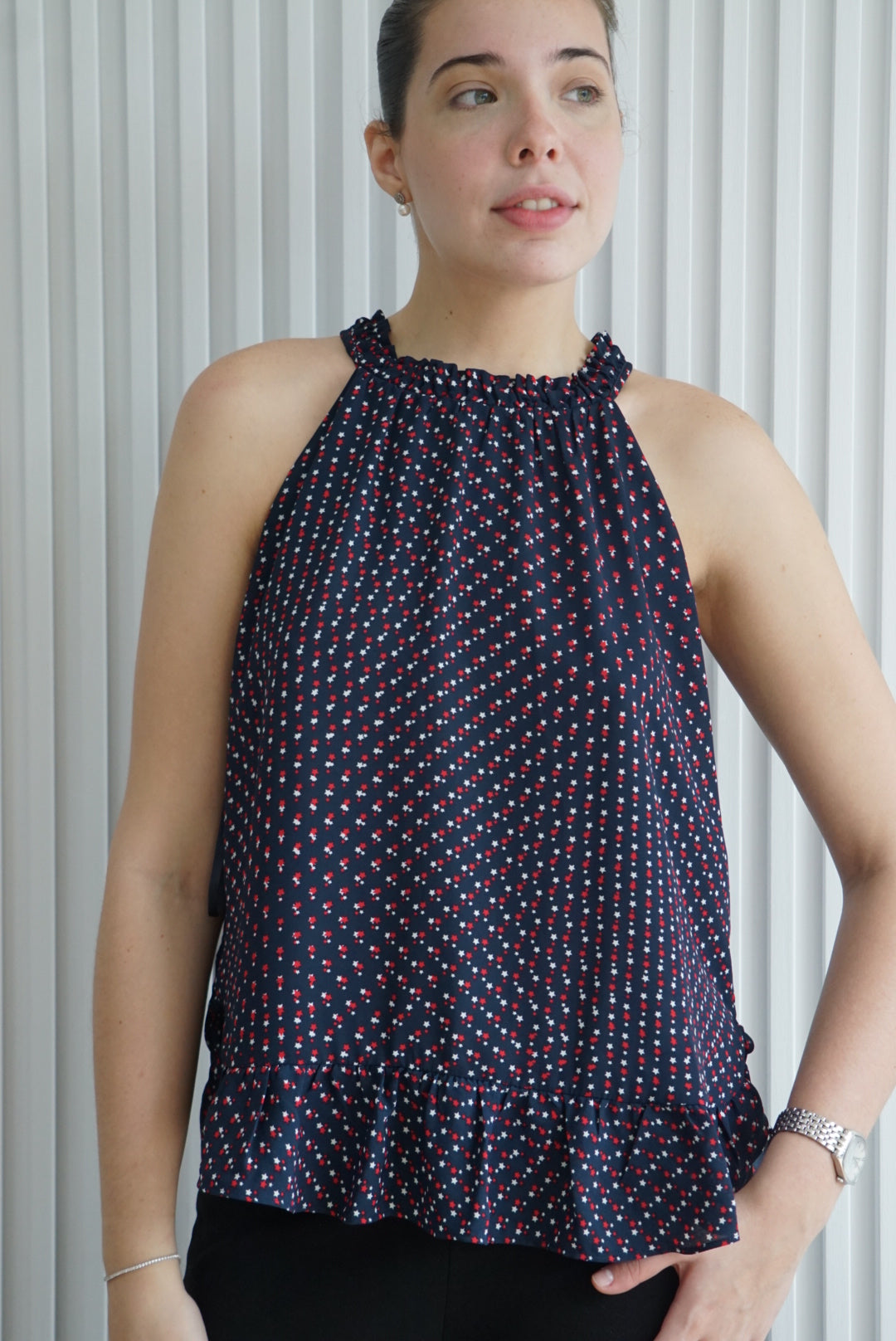 High Neck Printed Blouse