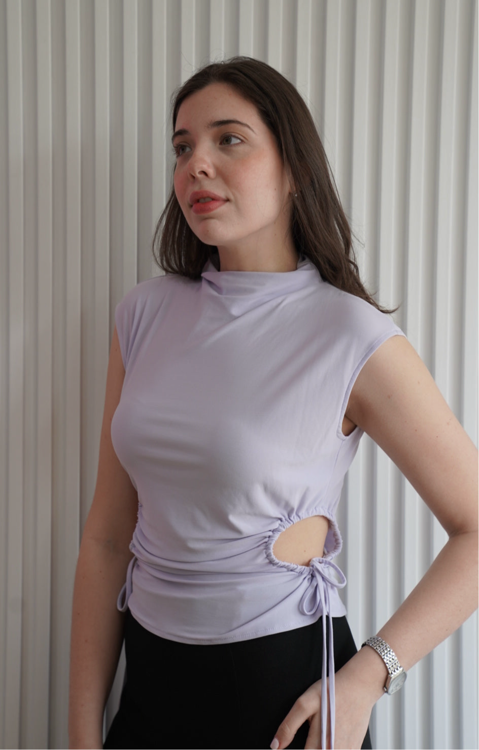 Ruched Cutout Mock Neck Top