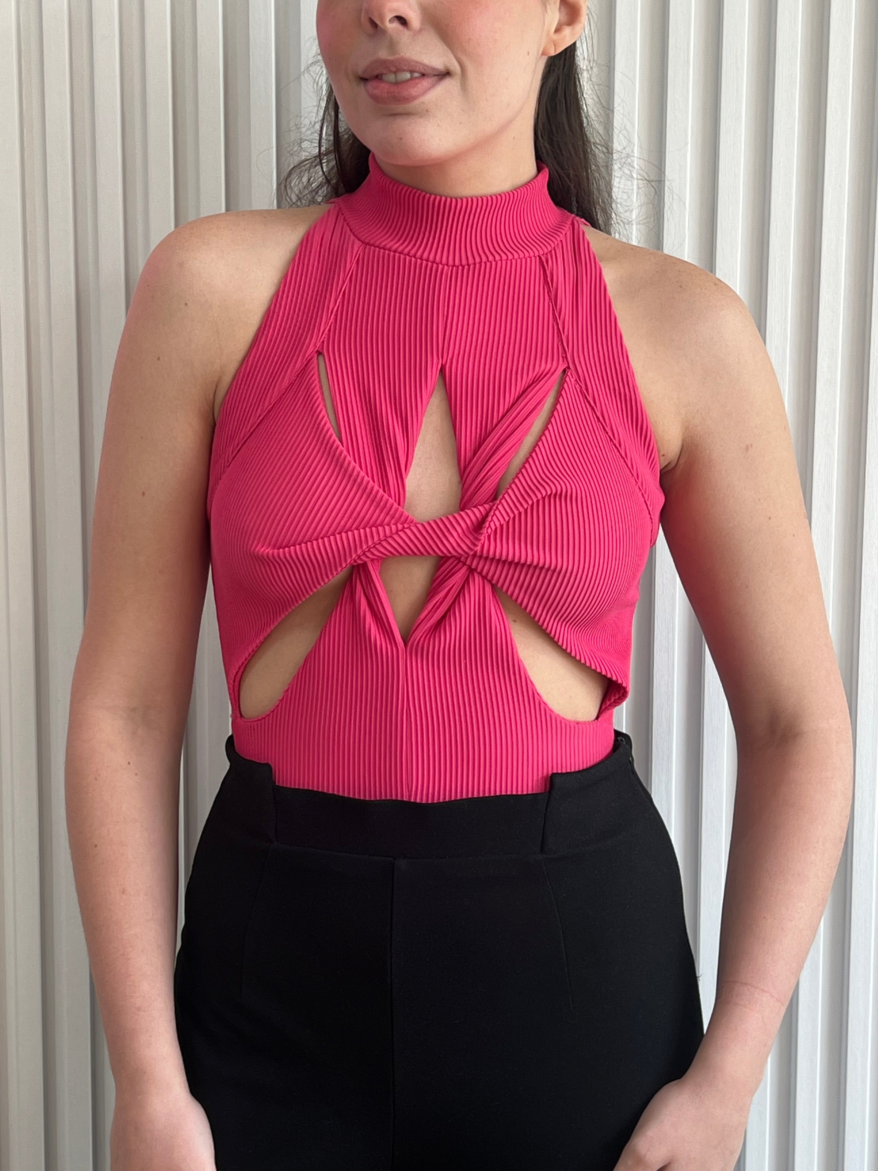 Twisted Ribbed High Neck Bodysuit