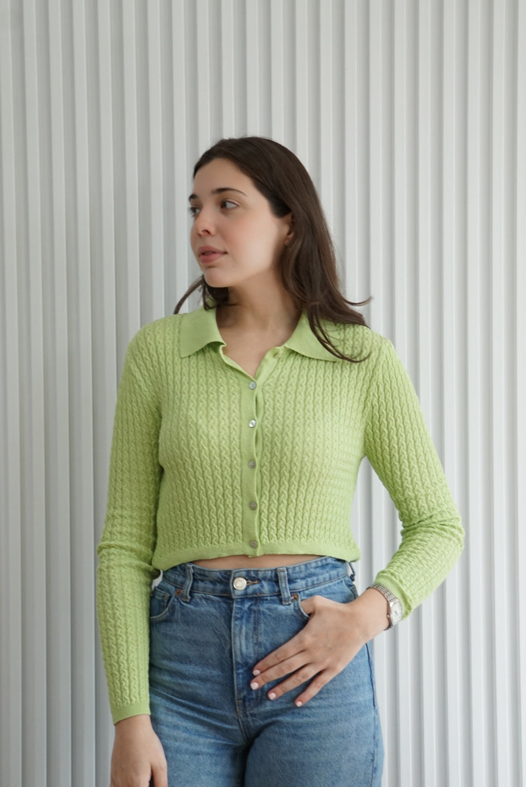 Matcha Green Knitted Cardigan