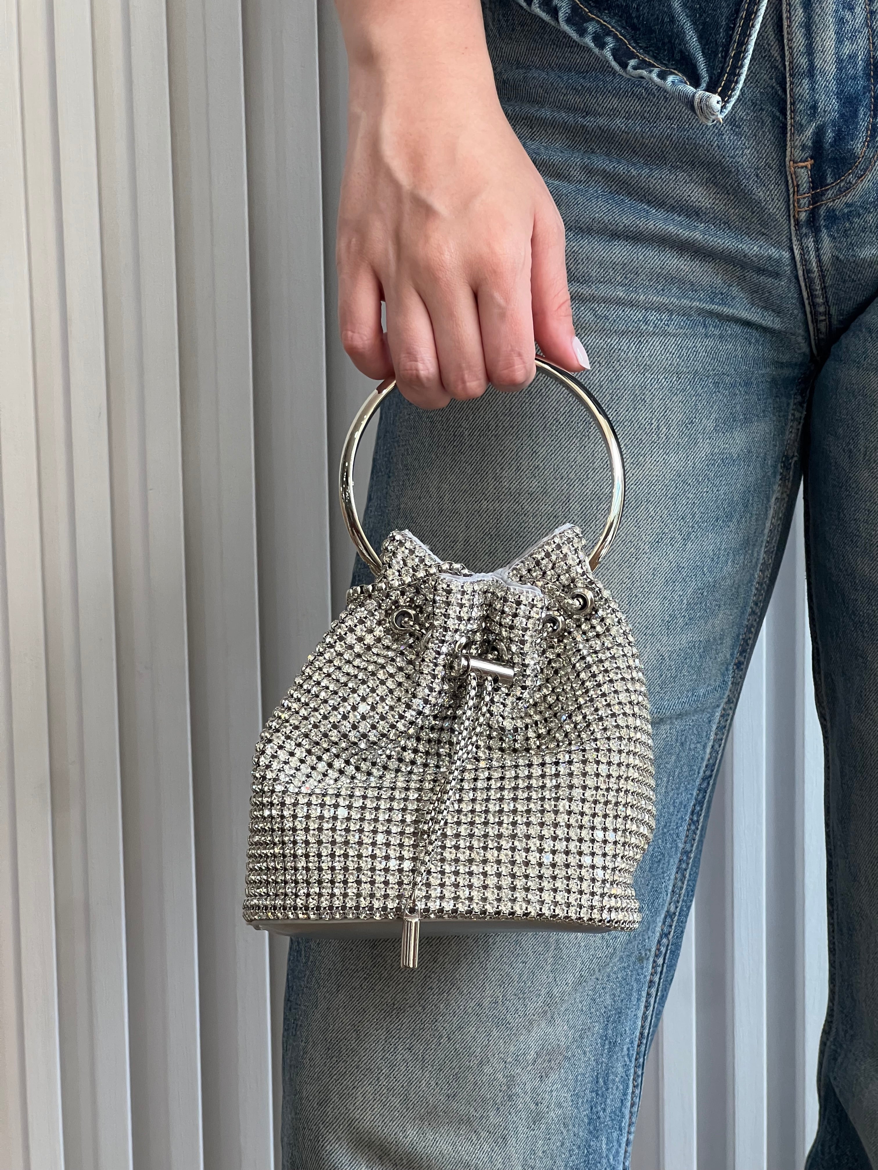 Rhinestone Mini Bucket Bag