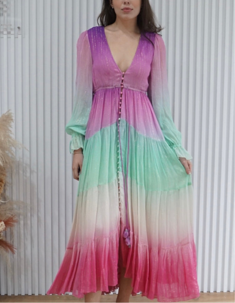Tiered Tassel Gradient Dress