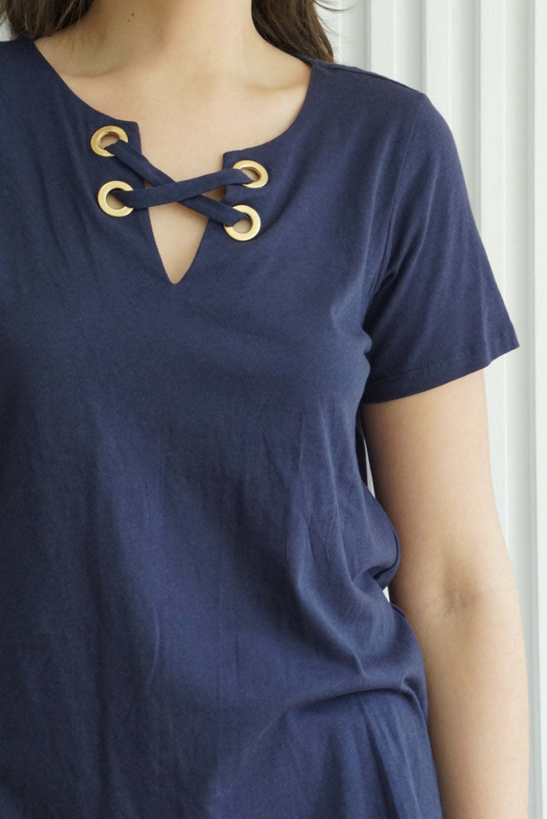 V-Neck Cross Tie Detail Blouse