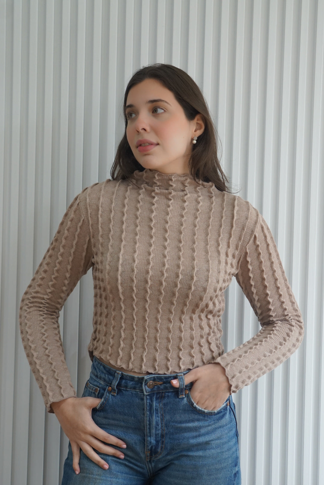 Textured Turtle Neck Top