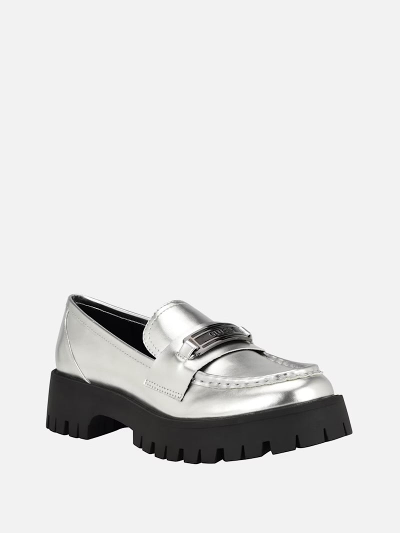Metallic Silver Loafers