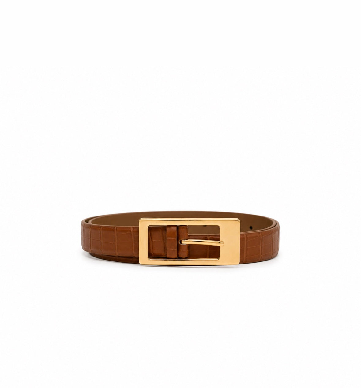 Croc-Embossed Leather Belt