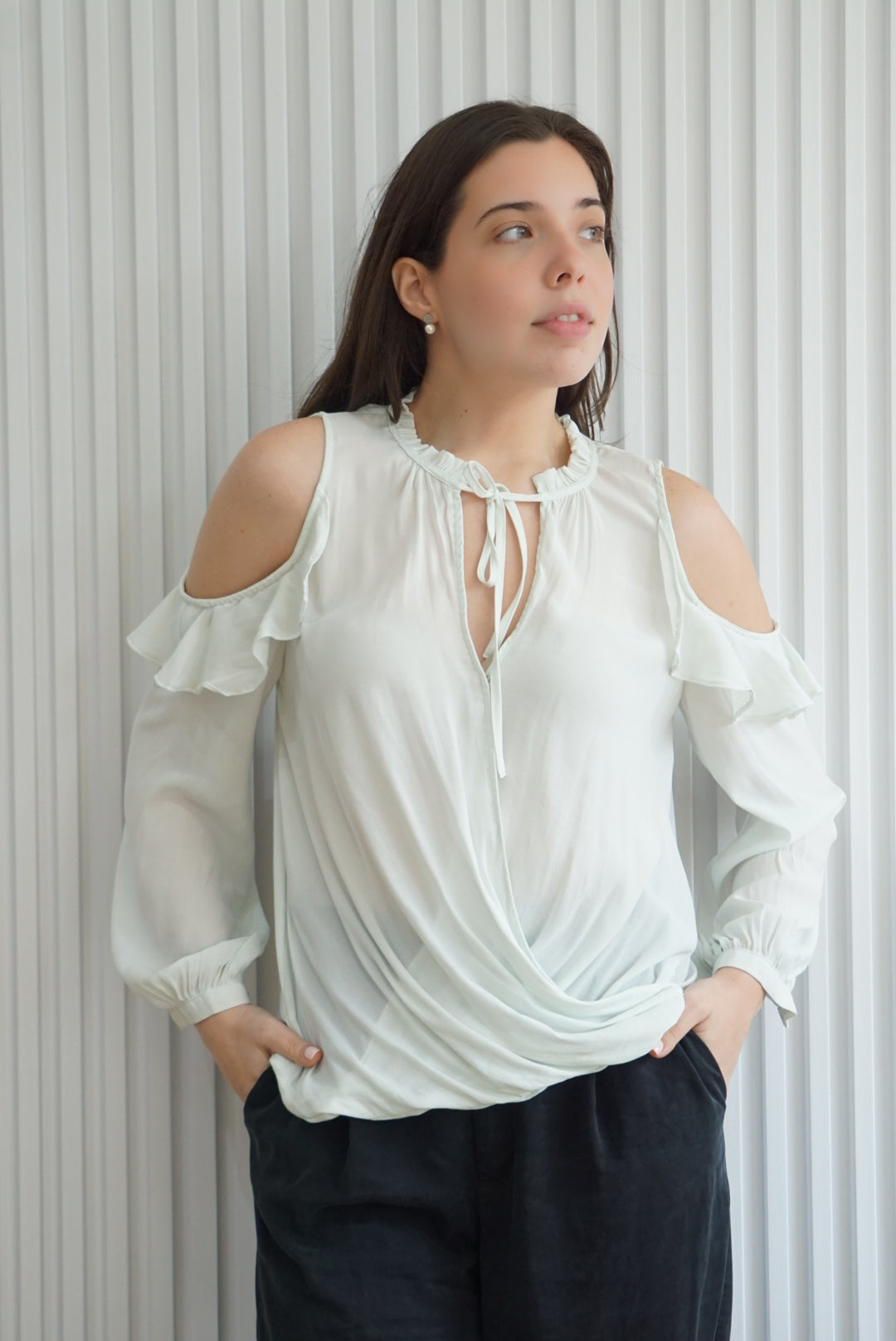 Ruffle Cold Shoulder Top