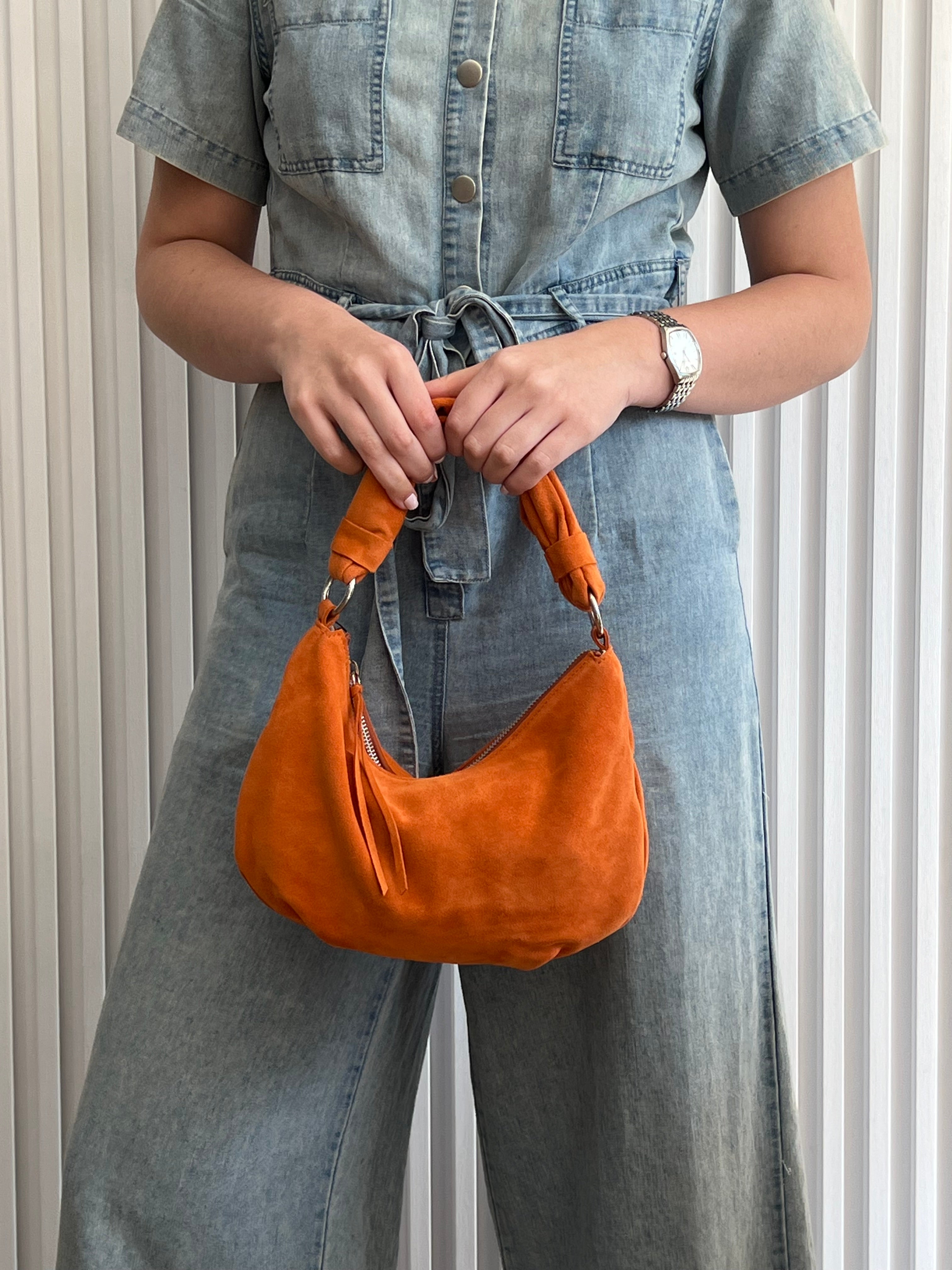 Orange Suede Shoulder Bag