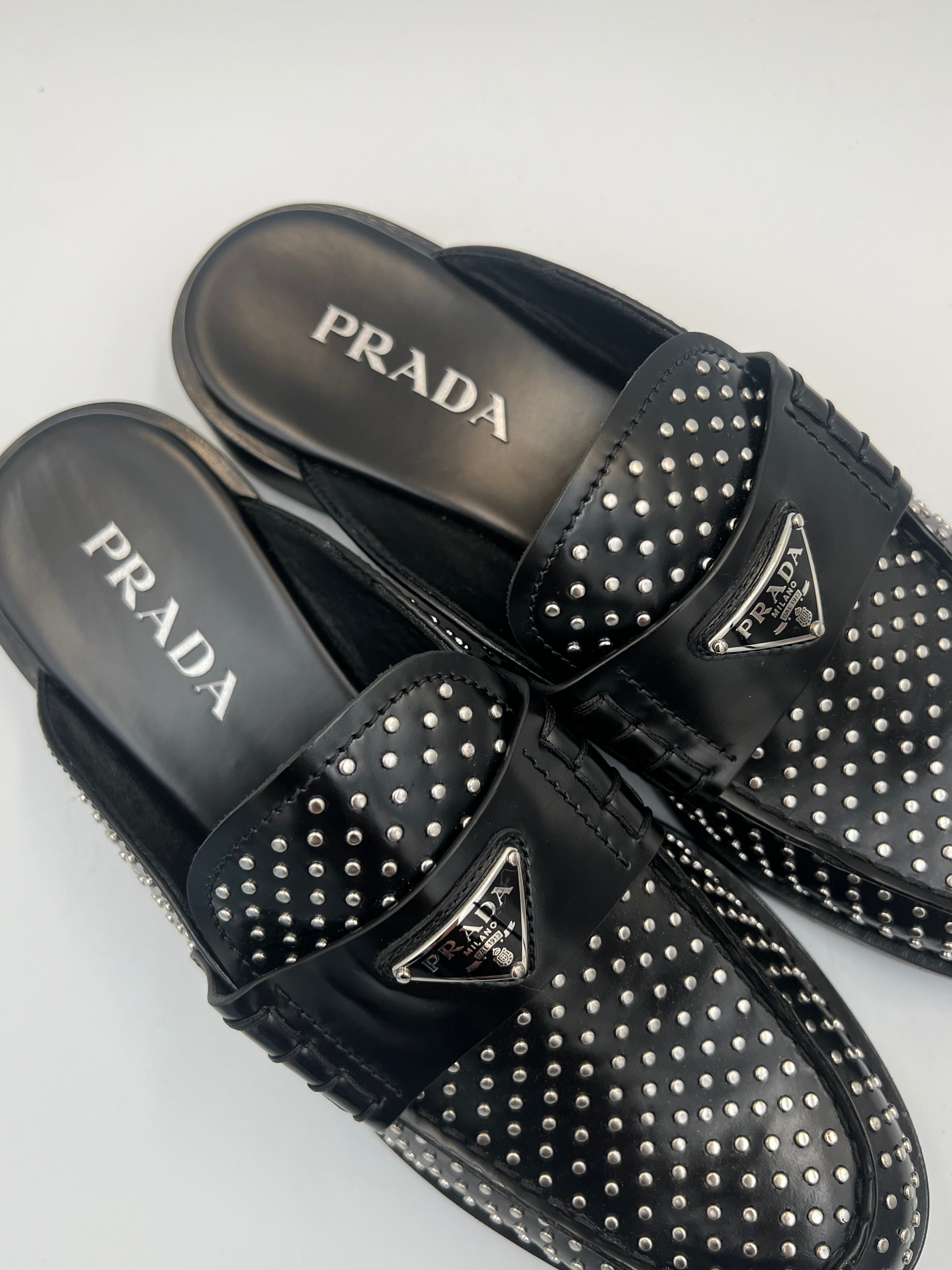 Brushed Leather Studded Mules